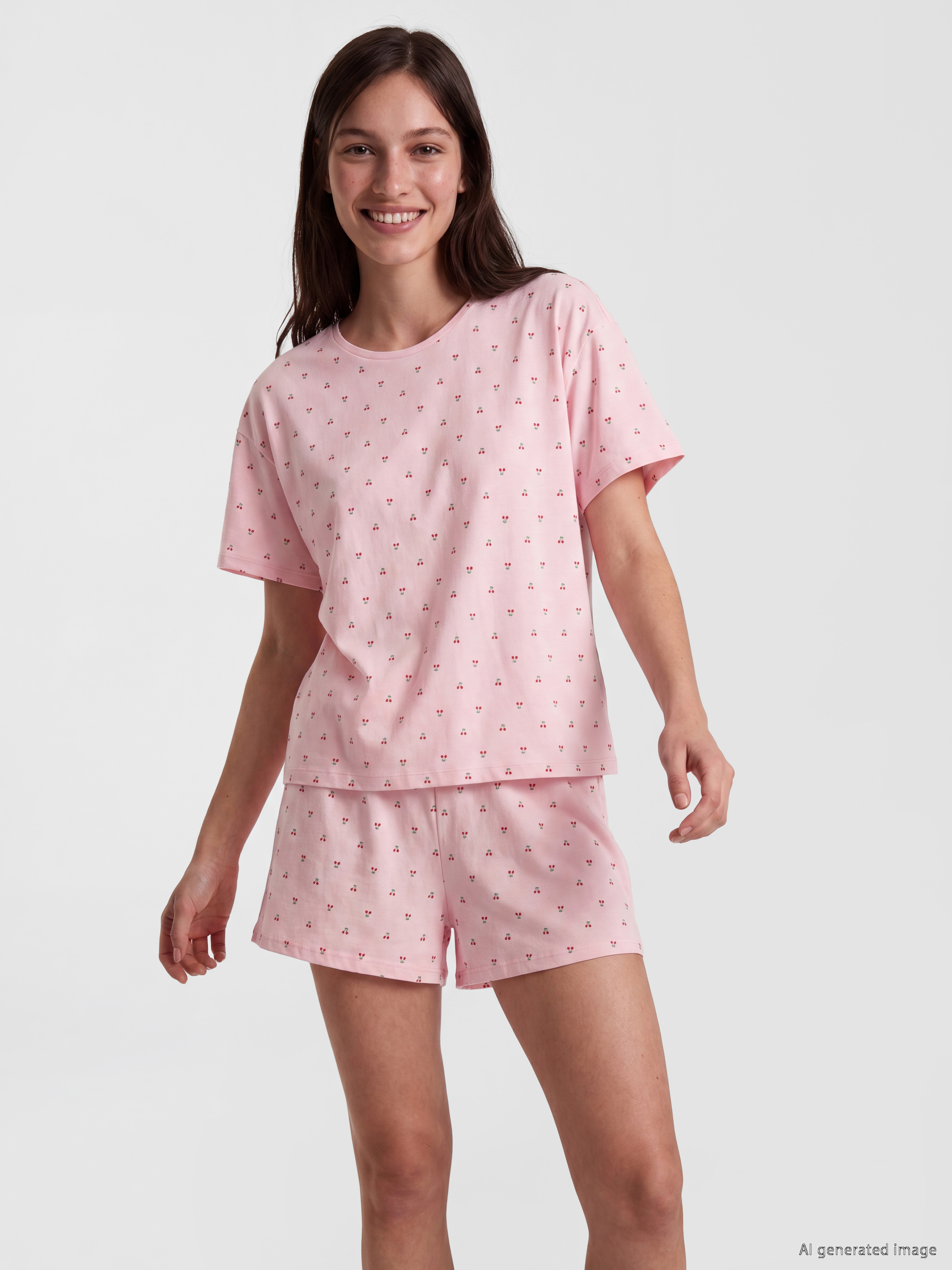 LCW DREAM Kiraz Desenli Kadın Şortlu Pijama Takımı görsel 2