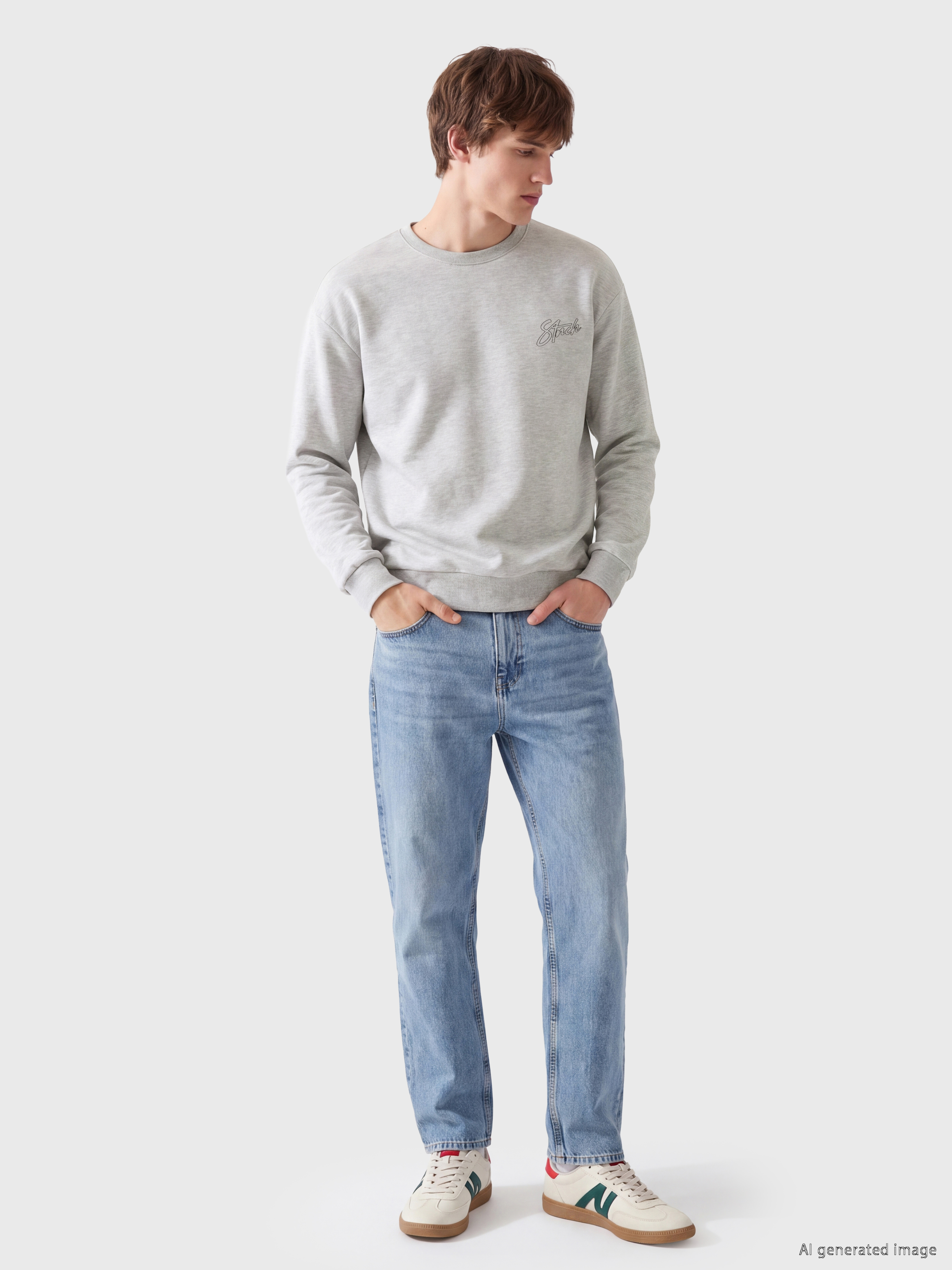 XSIDE Bisiklet Yaka Baskılı Erkek Sweatshirt görsel 2