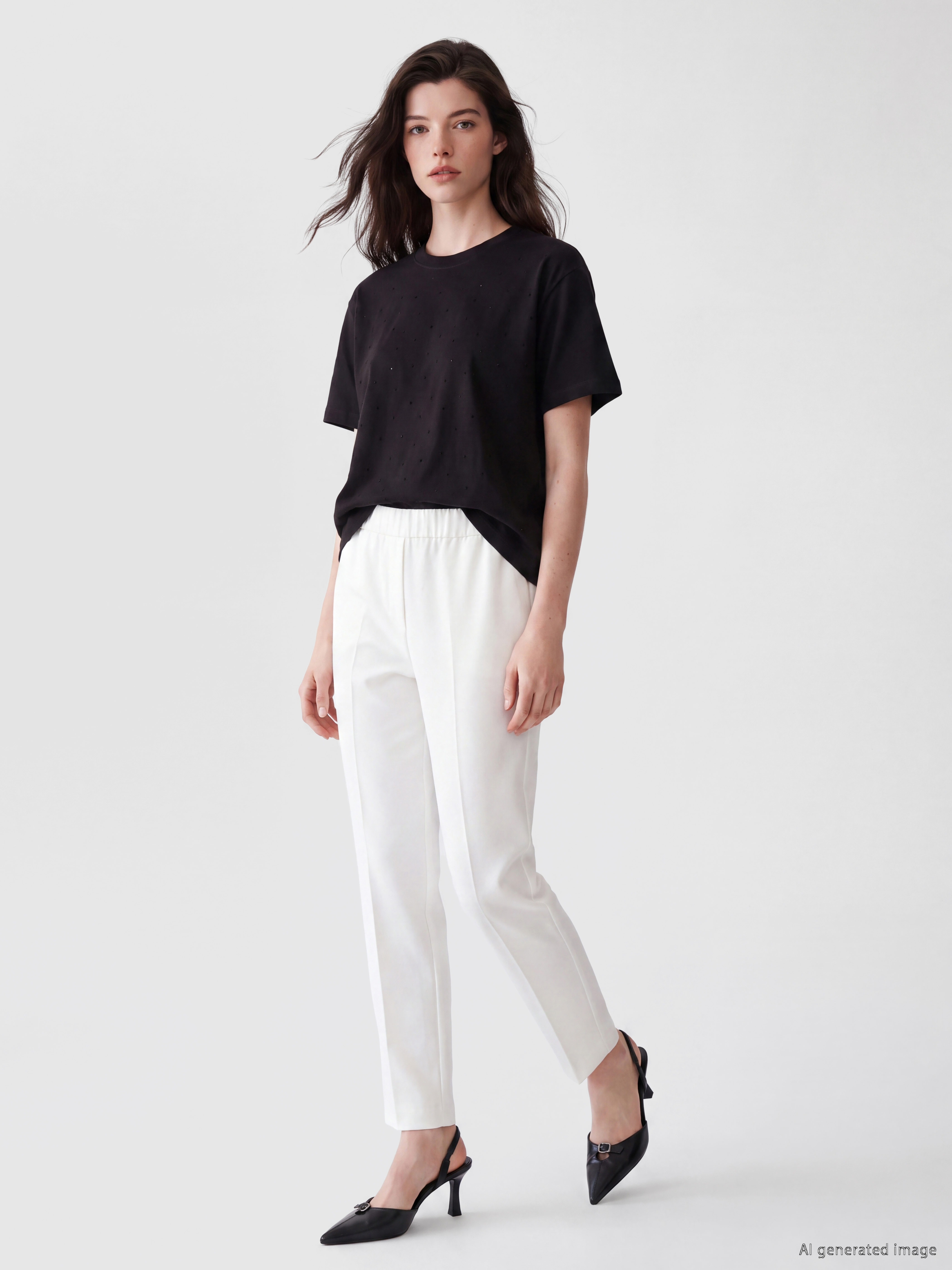 LCW Comfort Taşlı Soft Touch Kadın Tişört görsel 2