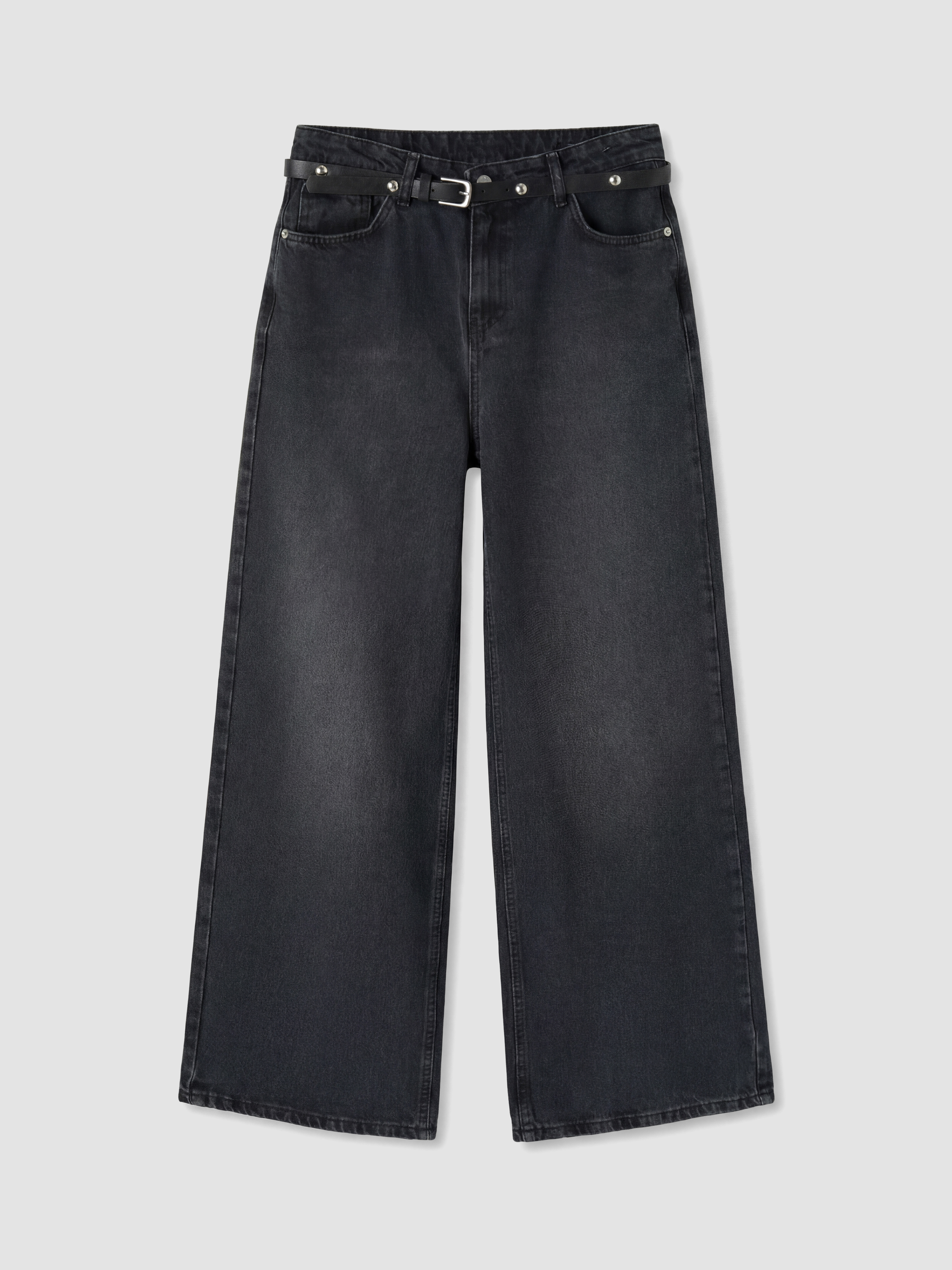 LCW Jeans Beli Kemerli Wideleg Kadın Jean Pantolon görsel 5