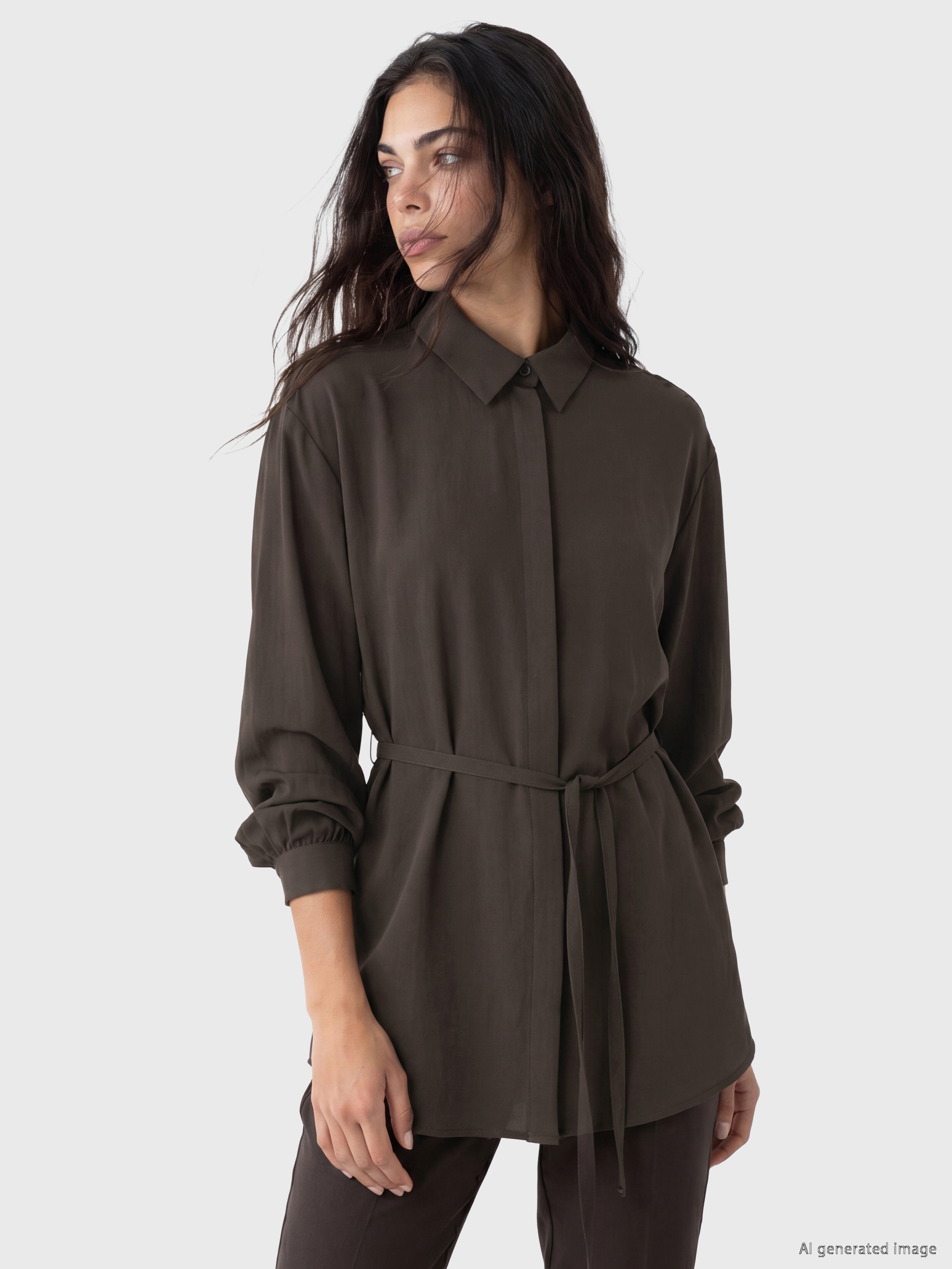 LCW Modest Beli Kuşaklı Kadın Gömlek Tunik