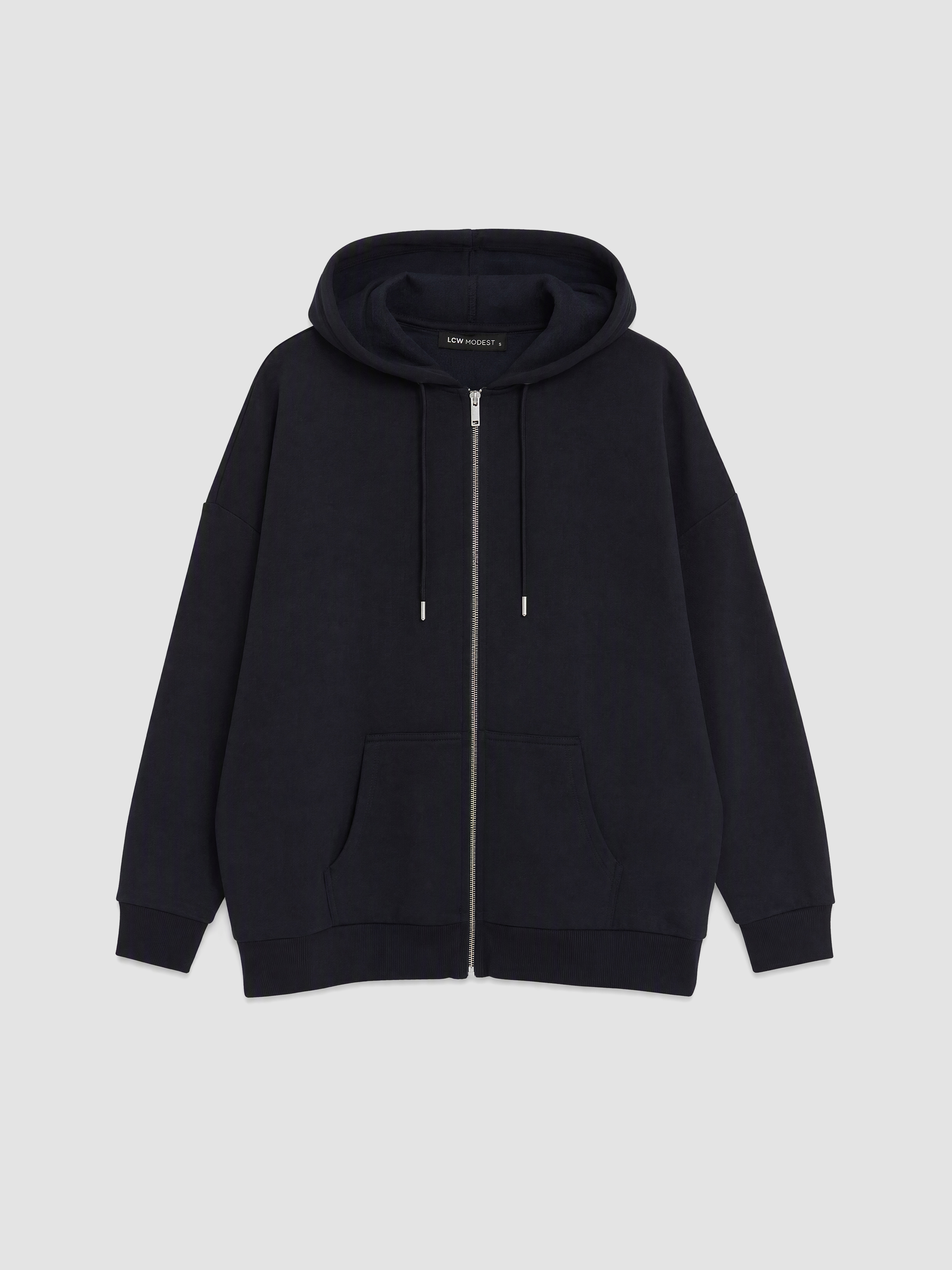 LCW Modest Kapüşonlu Oversize Kadın Kalın Fermuarlı Sweatshirt görsel 5