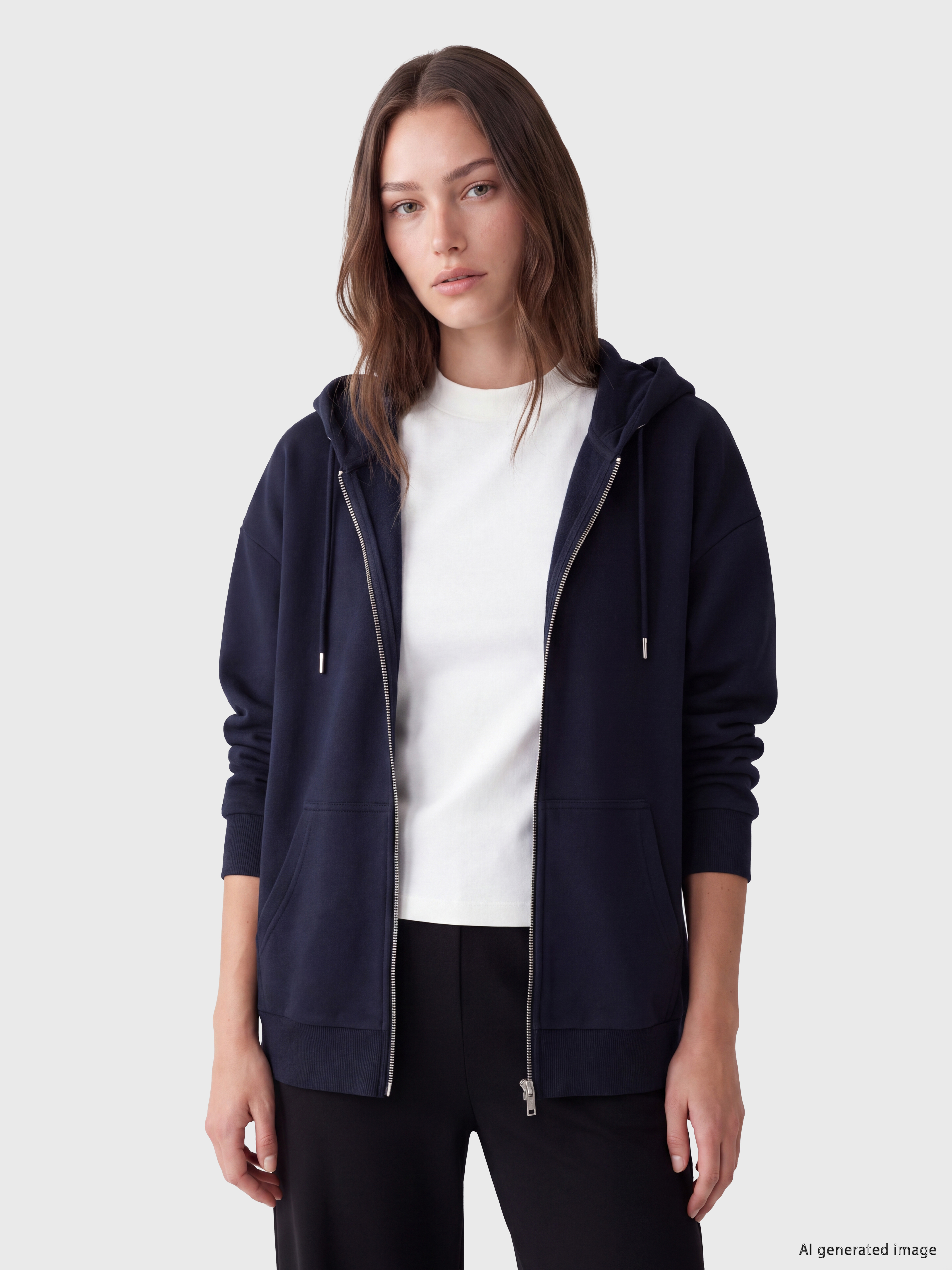LCW Modest Kapüşonlu Oversize Kadın Kalın Fermuarlı Sweatshirt
