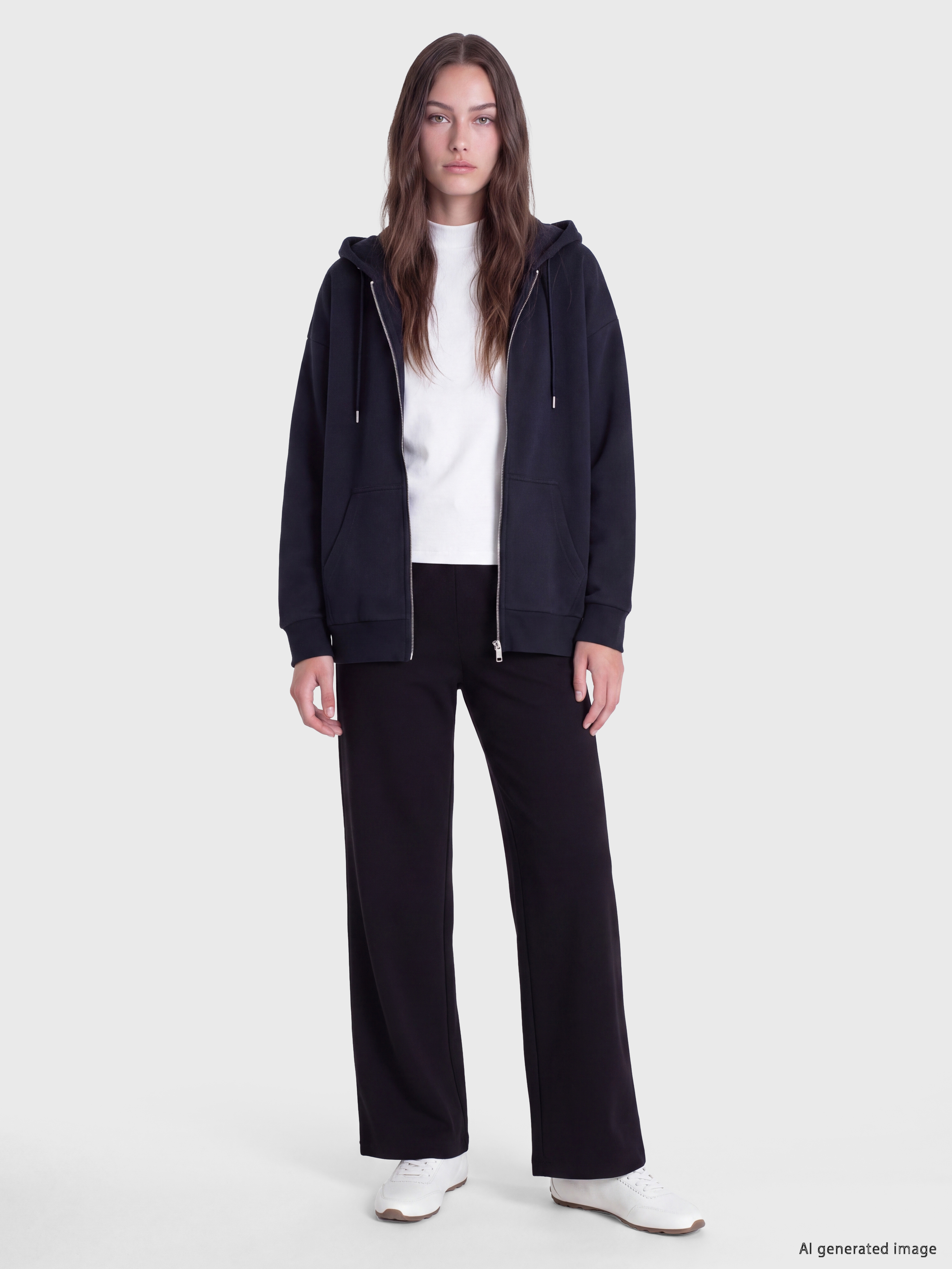 LCW Modest Kapüşonlu Oversize Kadın Kalın Fermuarlı Sweatshirt görsel 2
