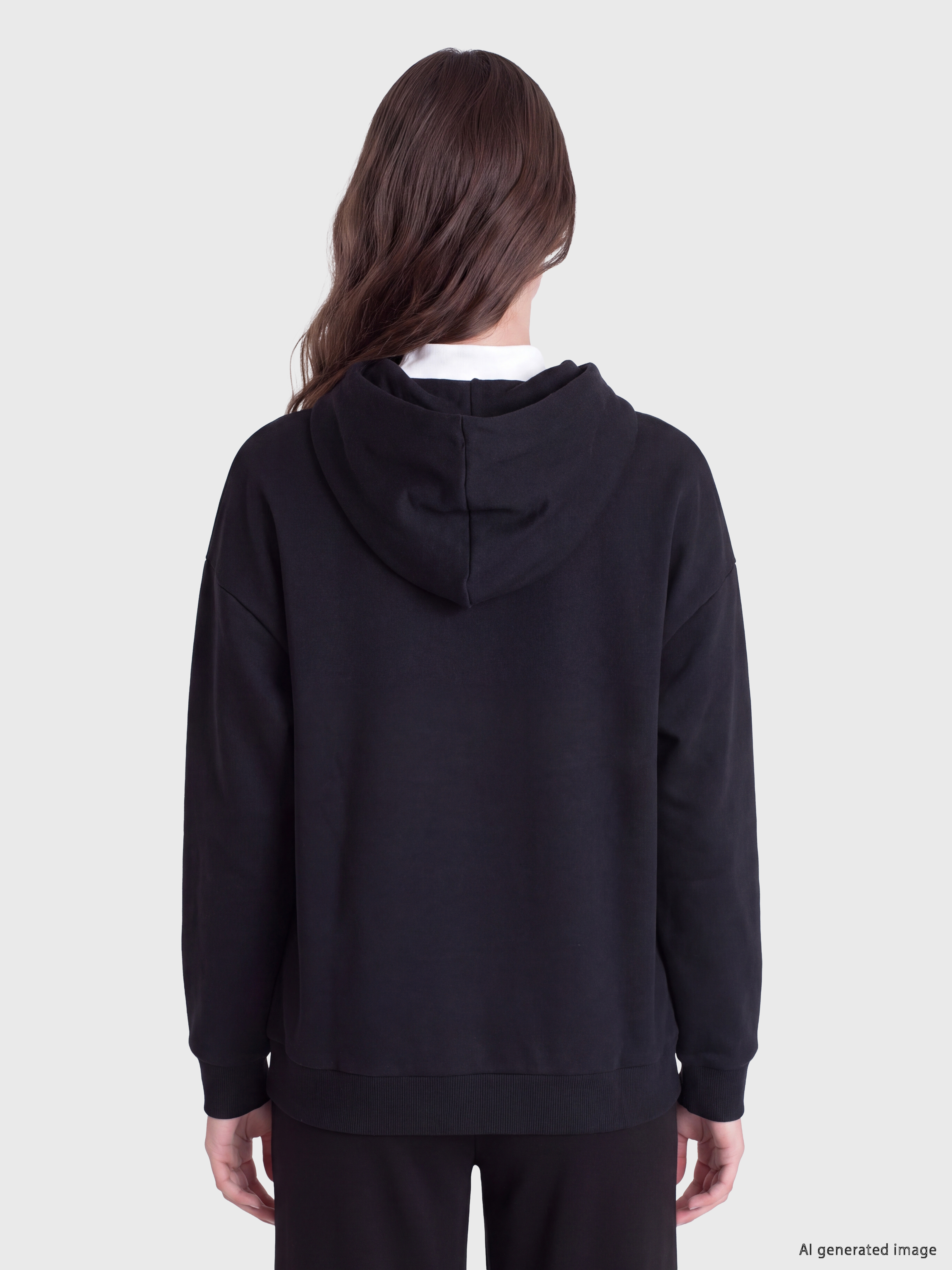 LCW Modest Kapüşonlu Oversize Kadın Kalın Fermuarlı Sweatshirt görsel 4