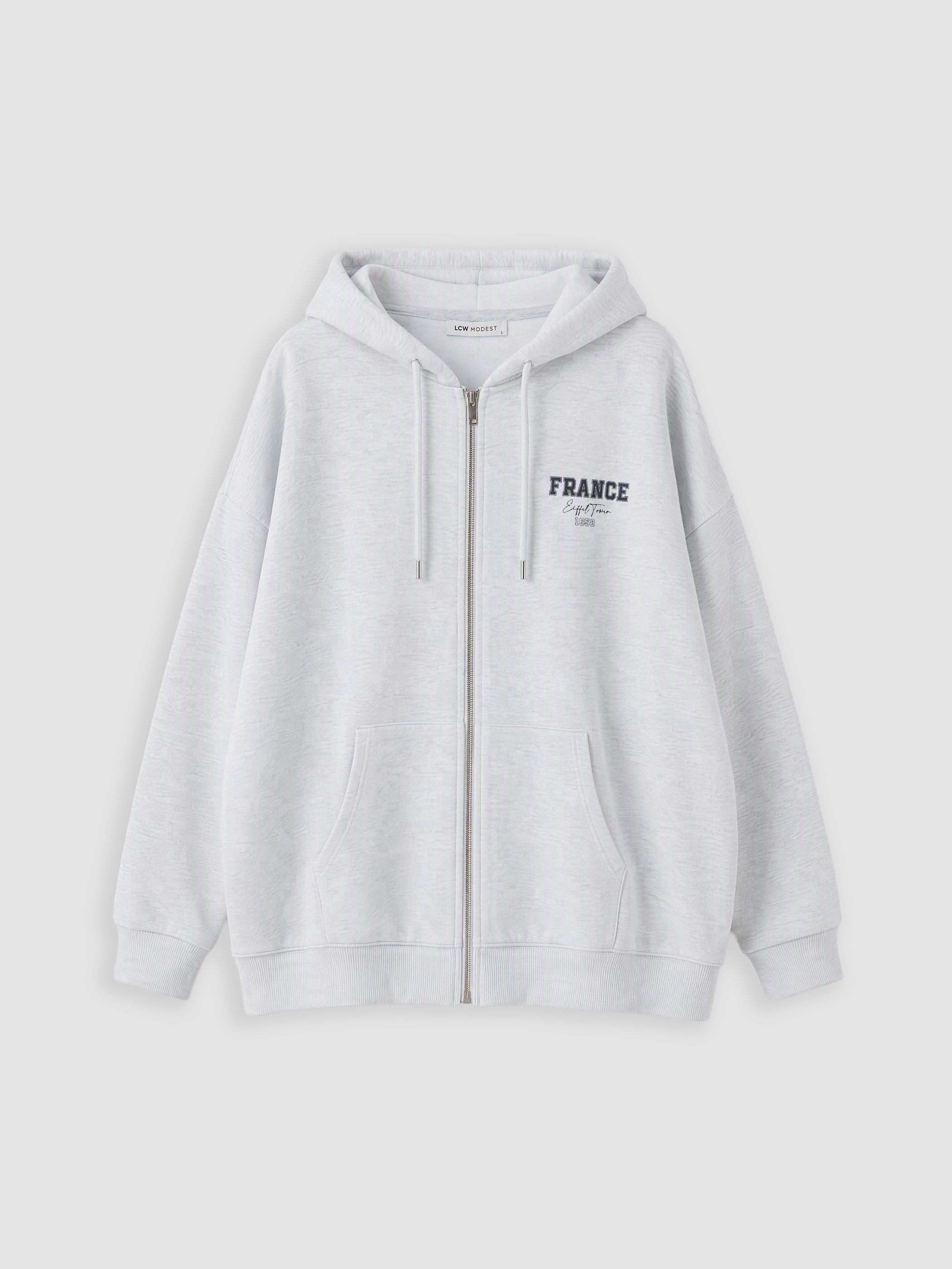 LCW Modest Kapüşonlu Oversize Kadın Kalın Fermuarlı Sweatshirt görsel 5