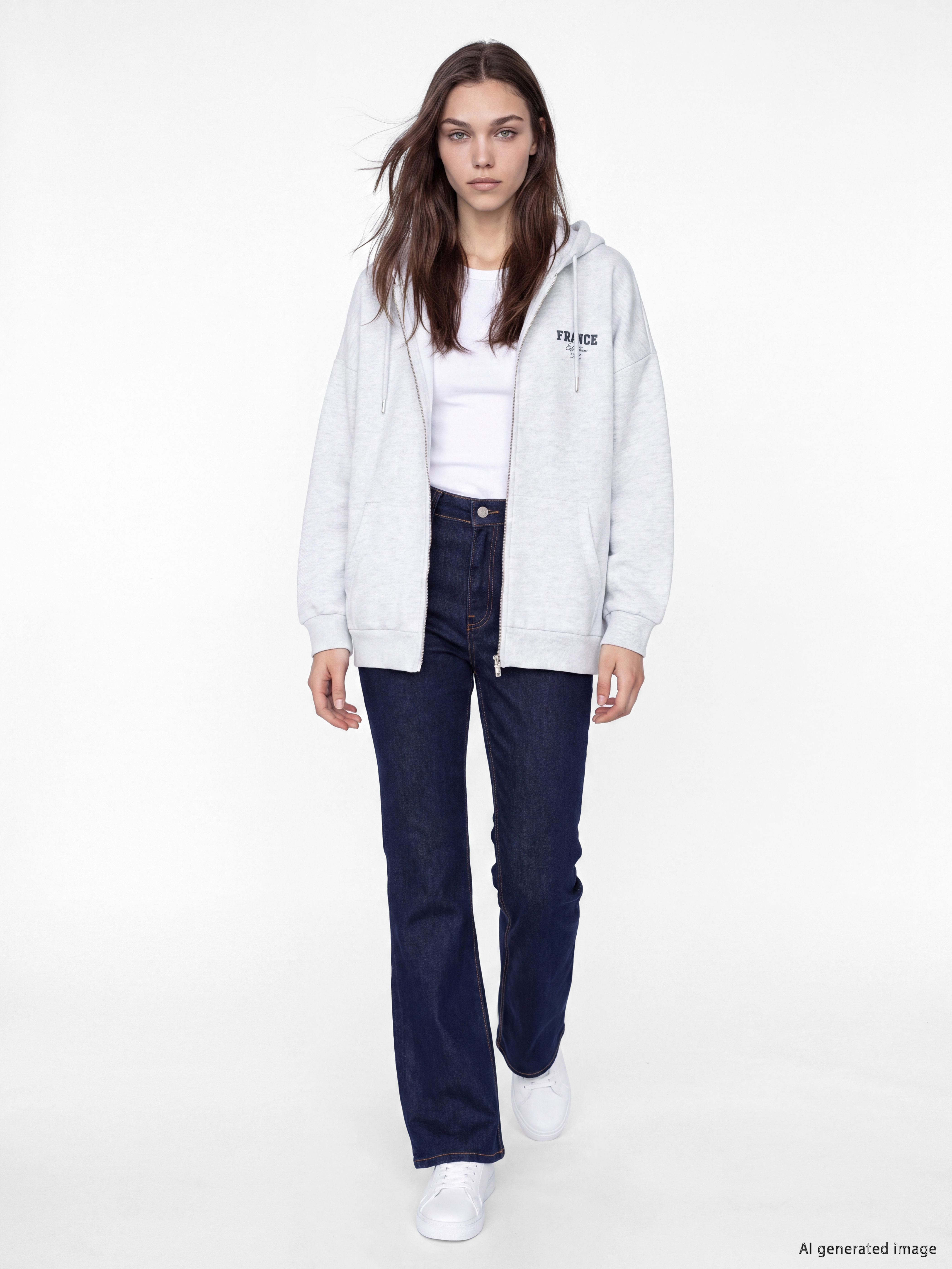LCW Modest Kapüşonlu Oversize Kadın Kalın Fermuarlı Sweatshirt görsel 2