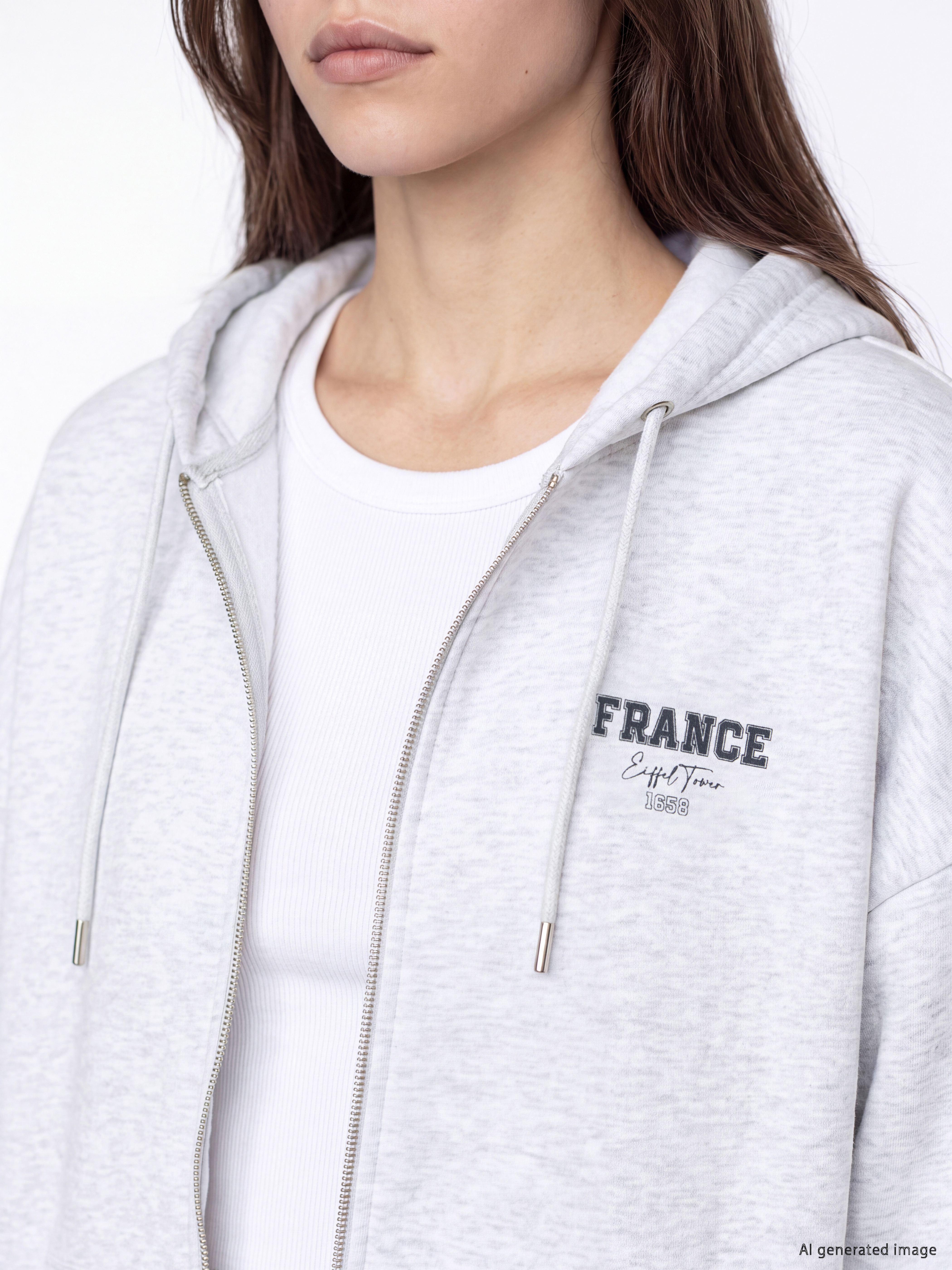 LCW Modest Kapüşonlu Oversize Kadın Kalın Fermuarlı Sweatshirt görsel 3