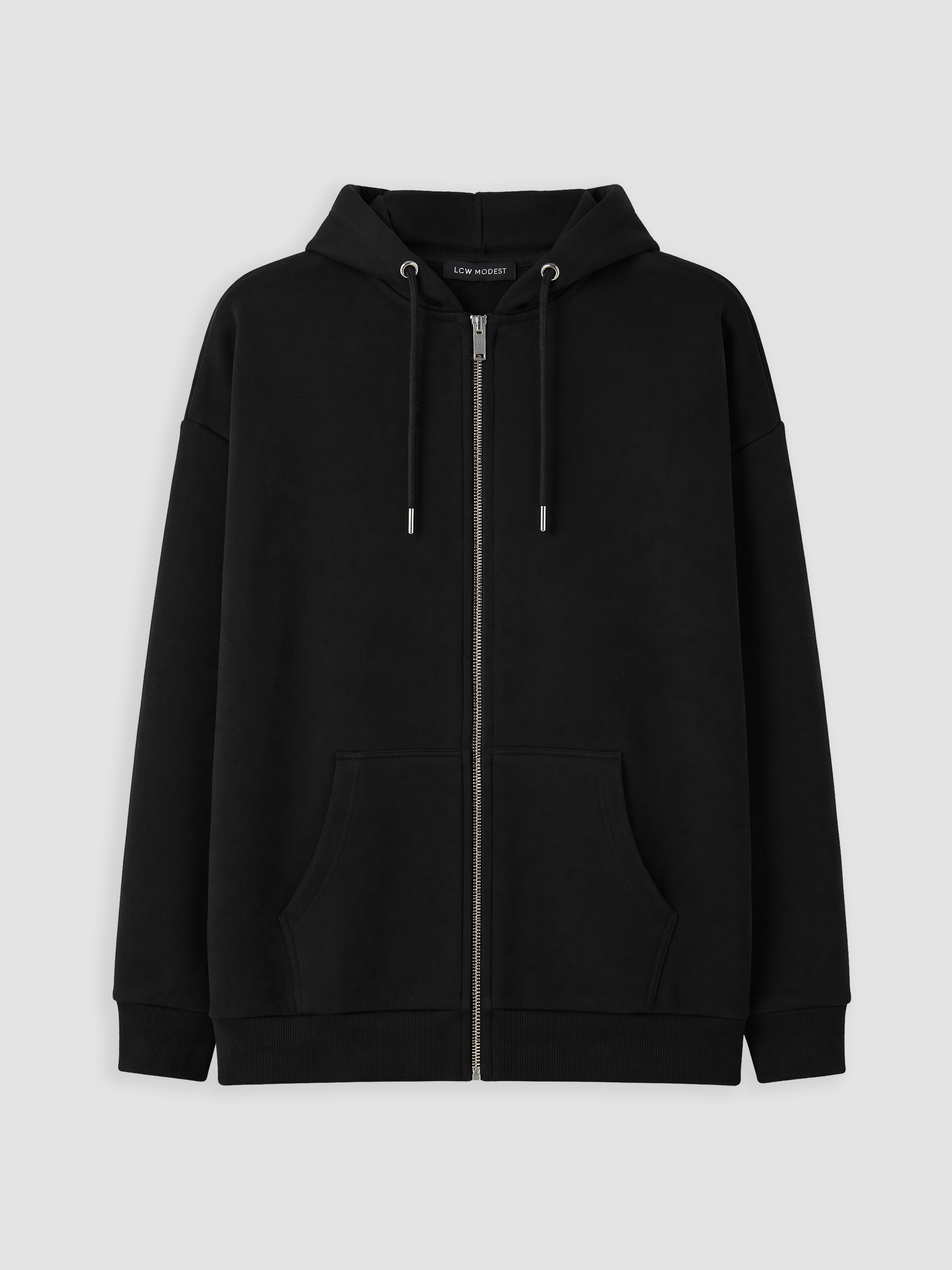 LCW Modest Kapüşonlu Oversize Kadın Kalın Fermuarlı Sweatshirt görsel 5