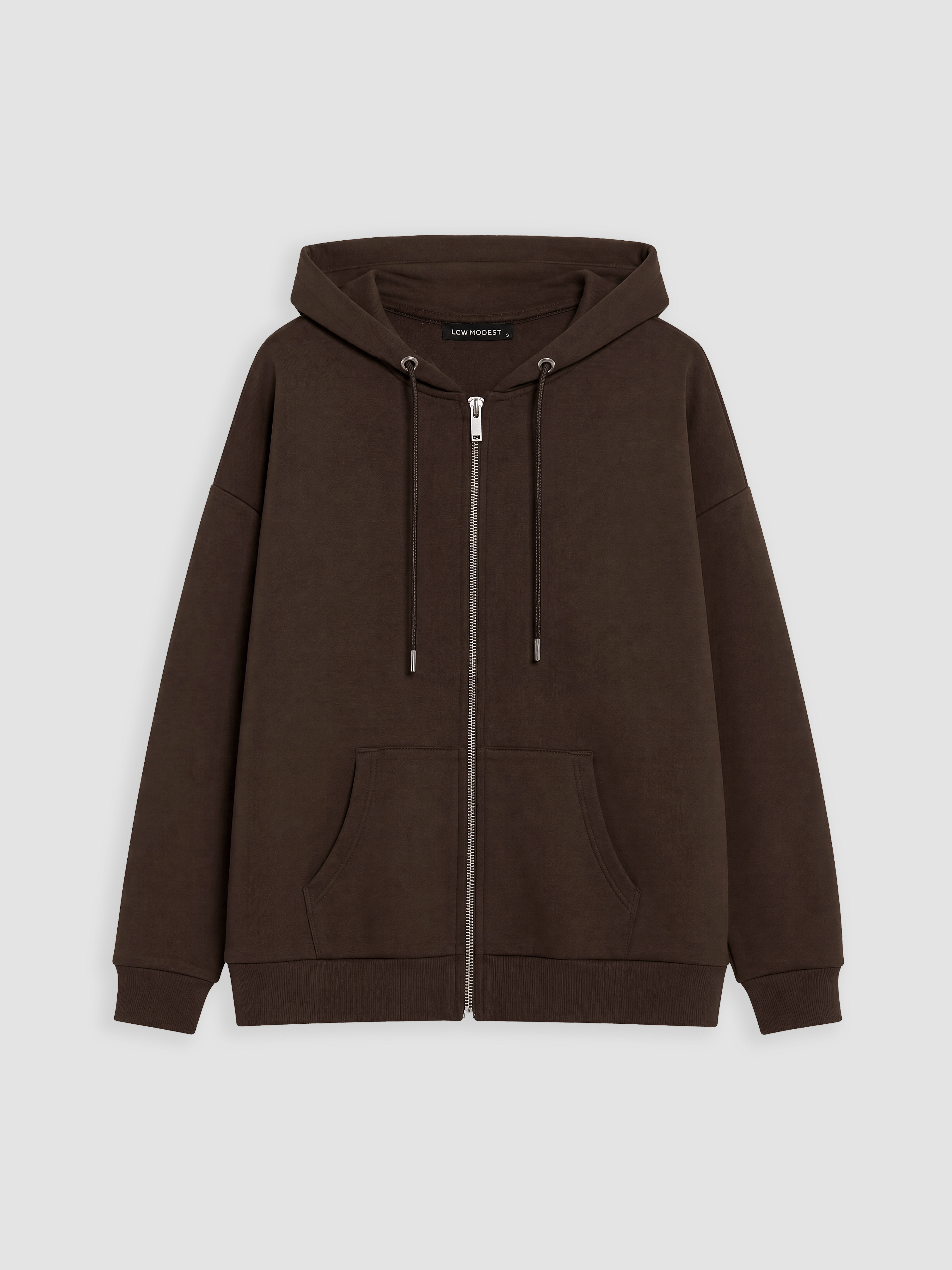 LCW Modest Kapüşonlu Oversize Kadın Kalın Fermuarlı Sweatshirt görsel 5