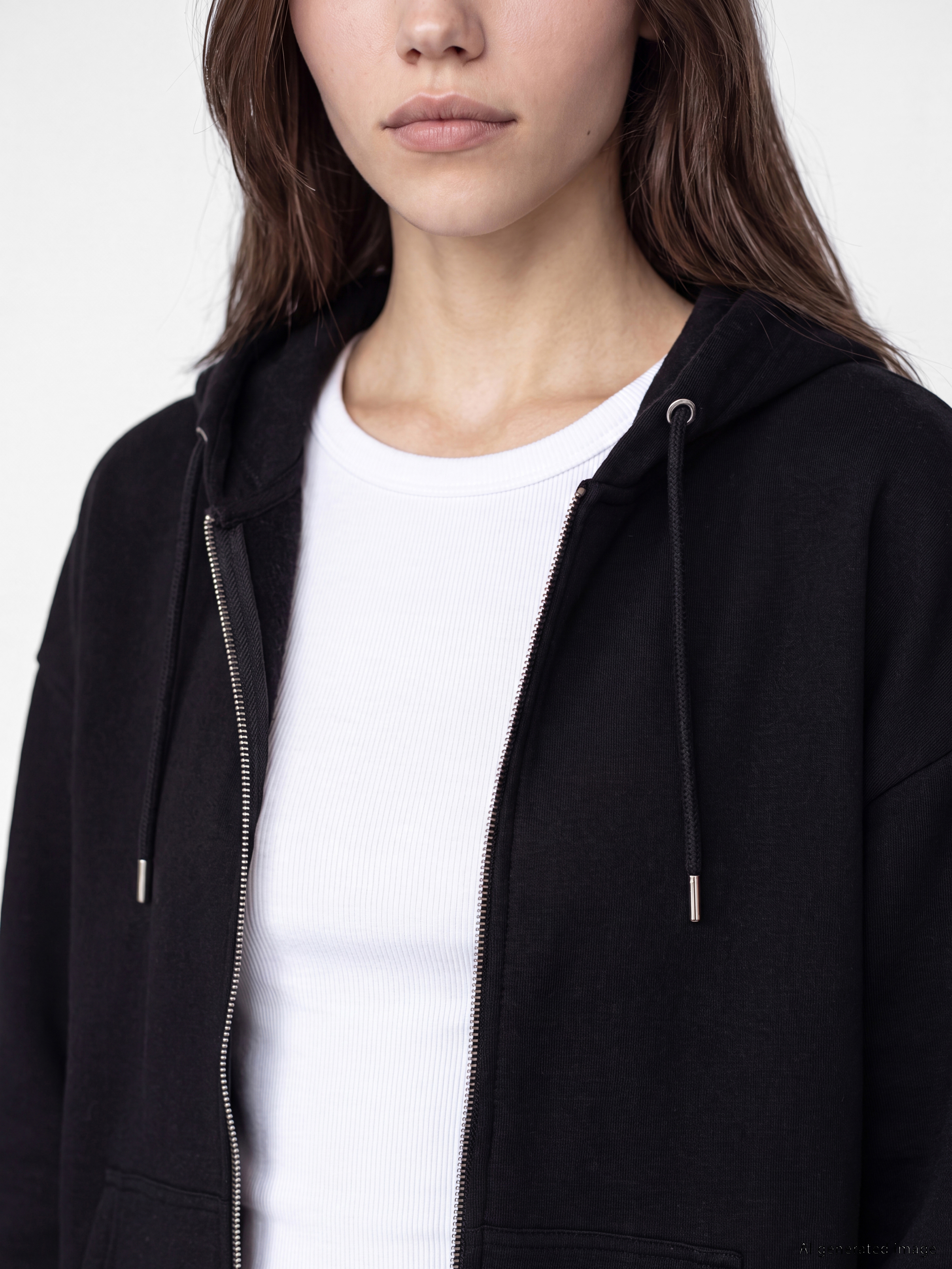 LCW Modest Kapüşonlu Oversize Kadın Kalın Fermuarlı Sweatshirt görsel 3