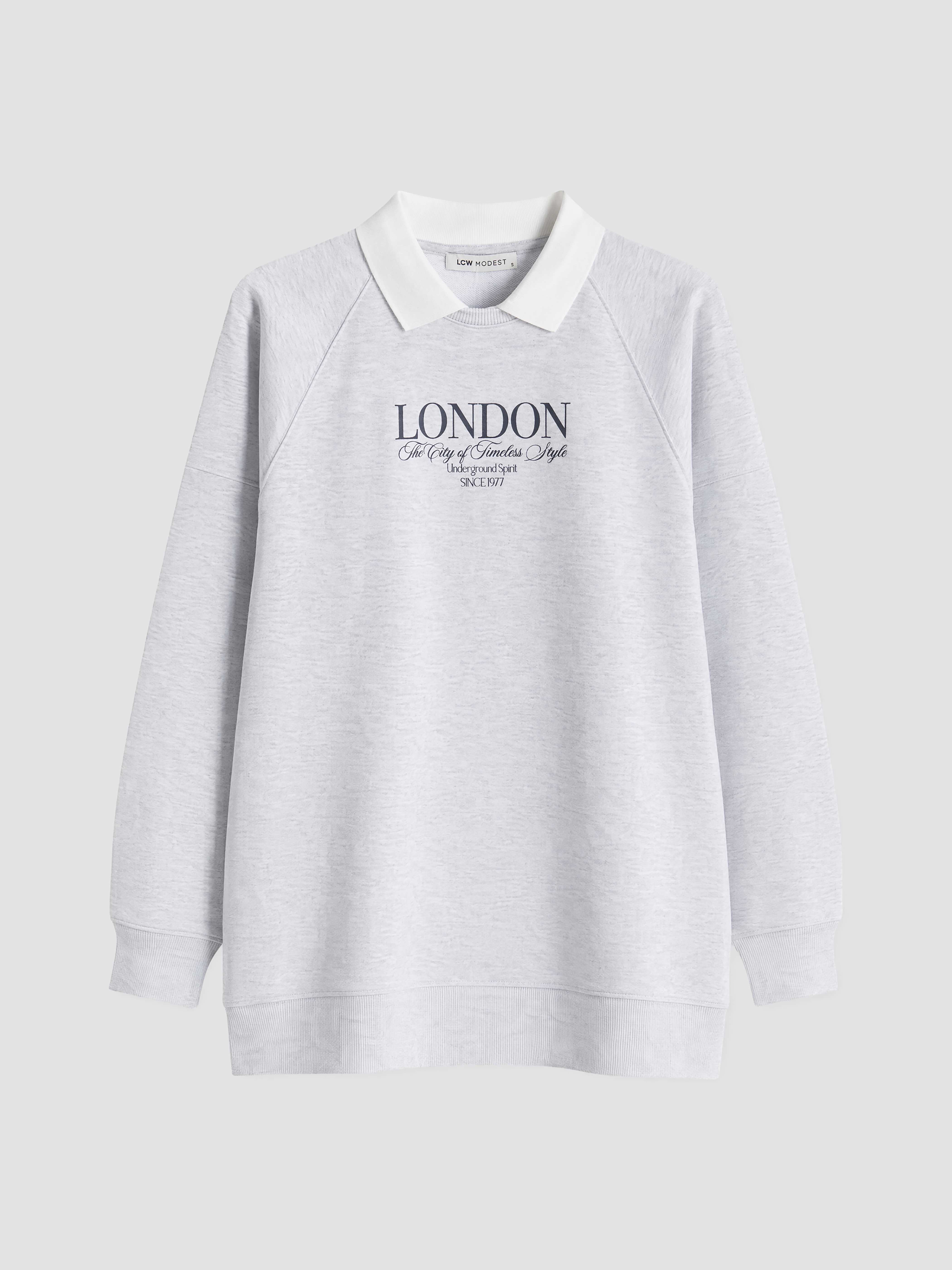 LCW Modest Polo Yaka Oversize Kadın Sweatshirt Tunik görsel 5