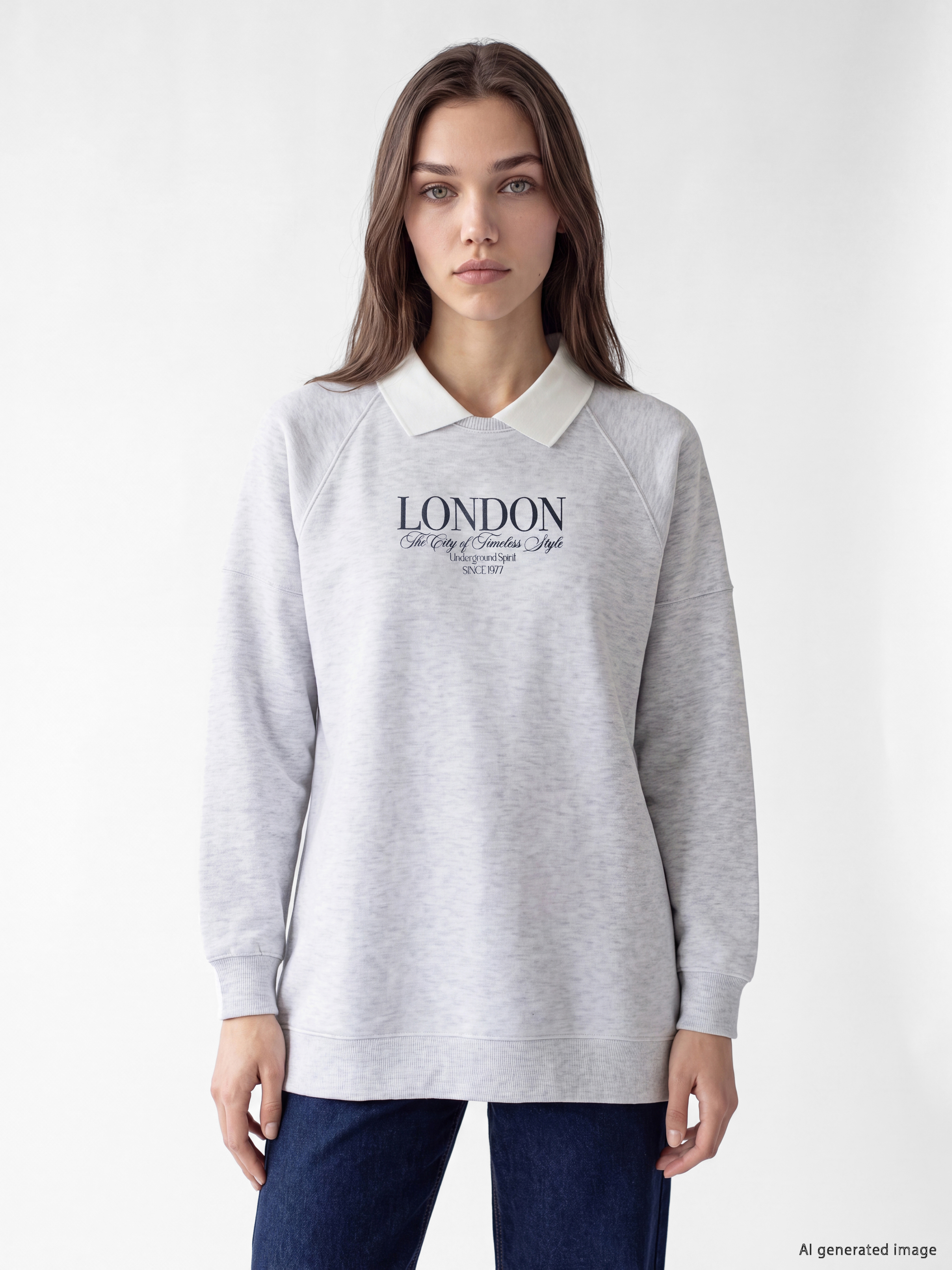 LCW Modest Polo Yaka Oversize Kadın Sweatshirt Tunik