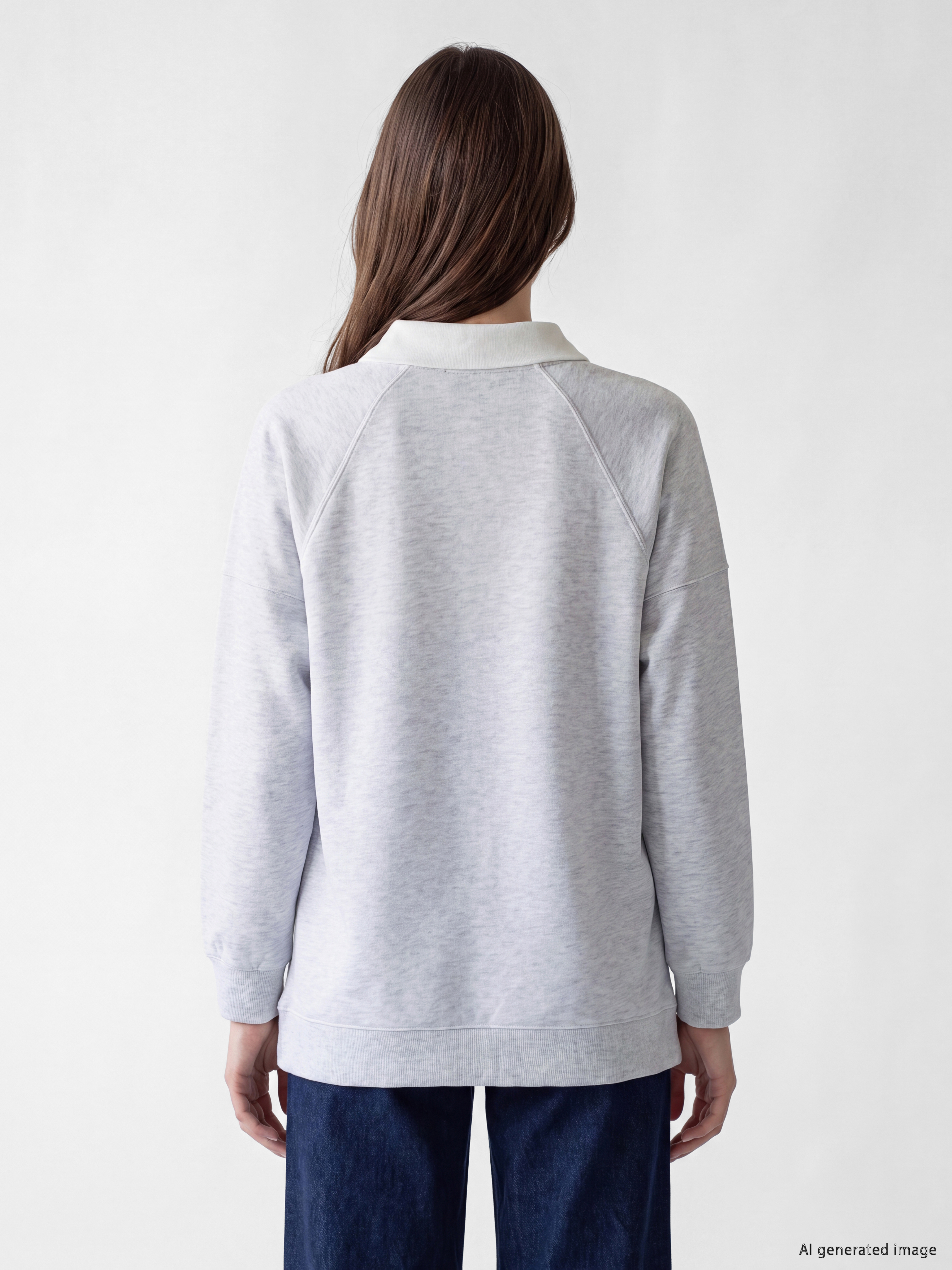 LCW Modest Polo Yaka Oversize Kadın Sweatshirt Tunik görsel 4