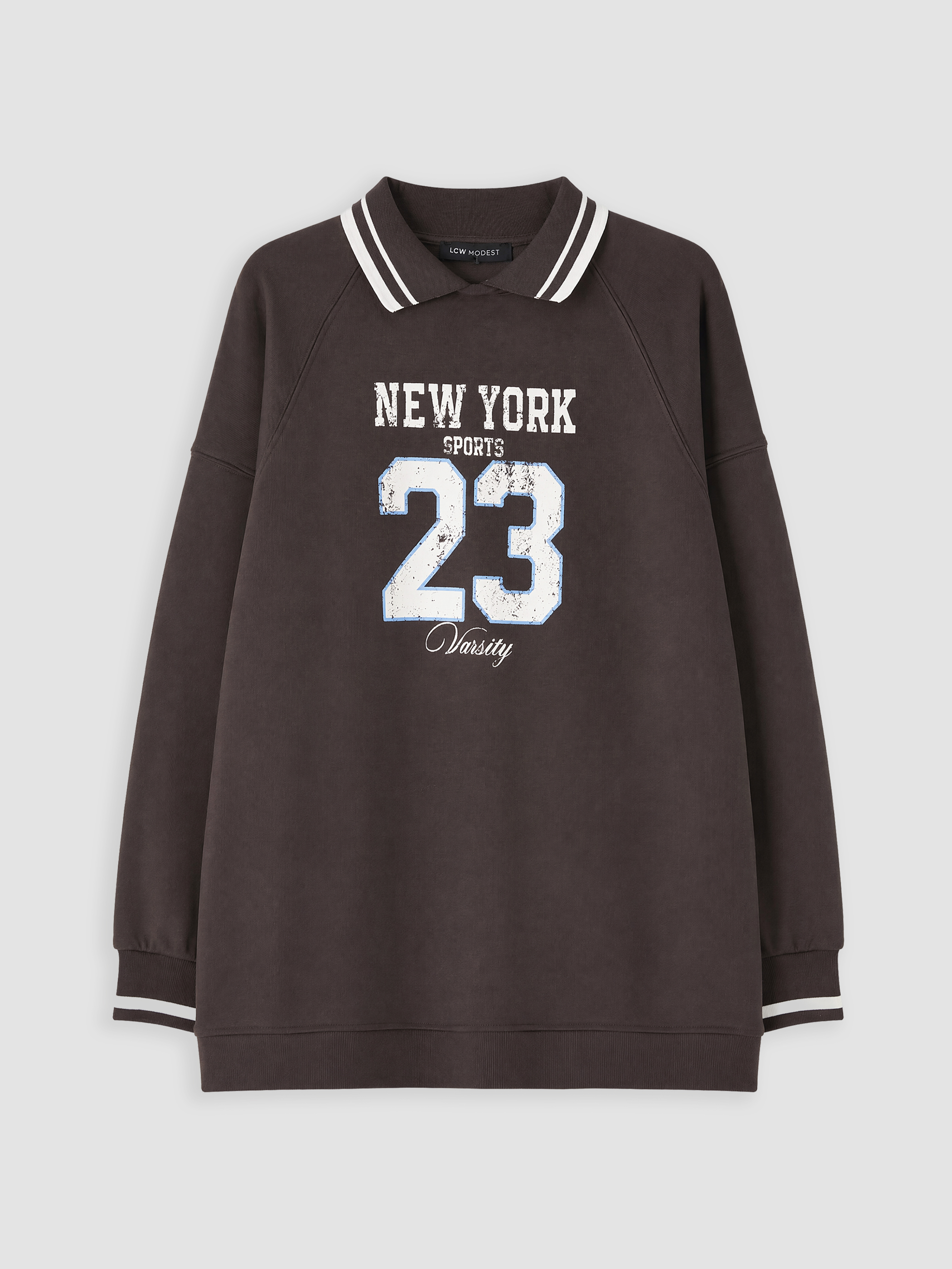 LCW Modest Polo Yaka Oversize Kadın Sweatshirt Tunik görsel 5