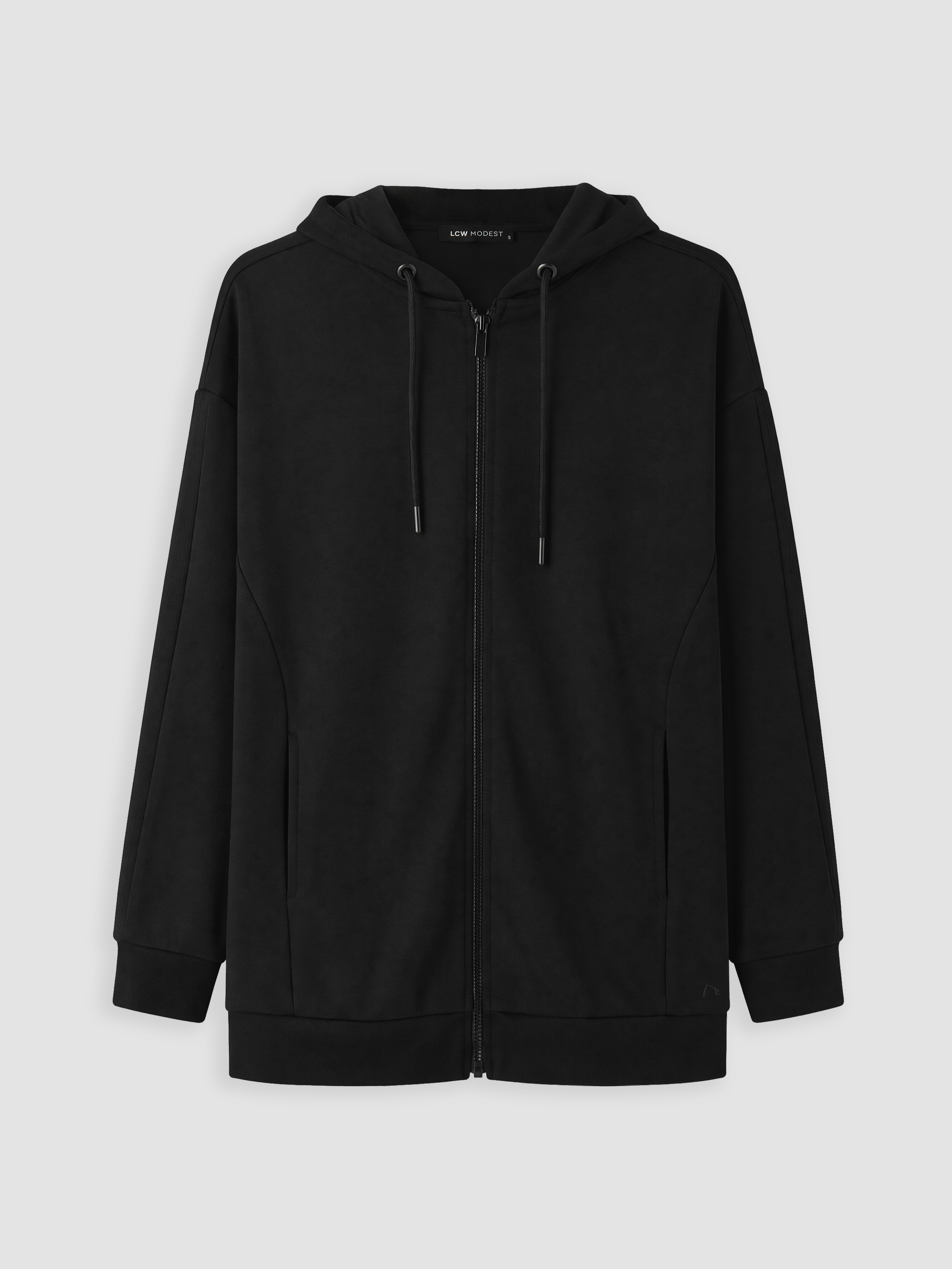 LCW Modest Kapüşonlu Soft Touch Kadın Fermuarlı Sweatshirt görsel 5