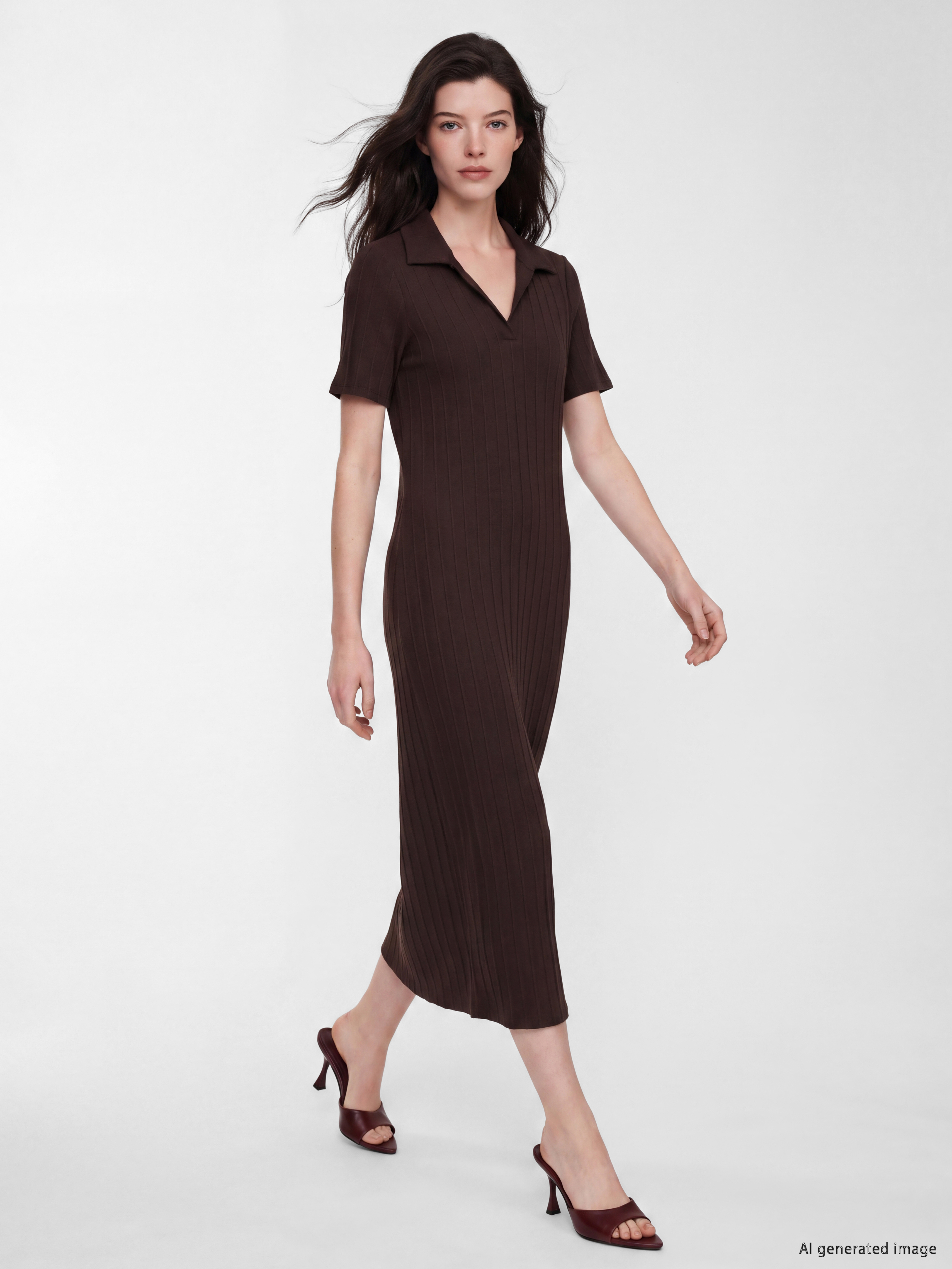 LCW Comfort Polo Yaka Yırtmaçlı Fitilli Elbise