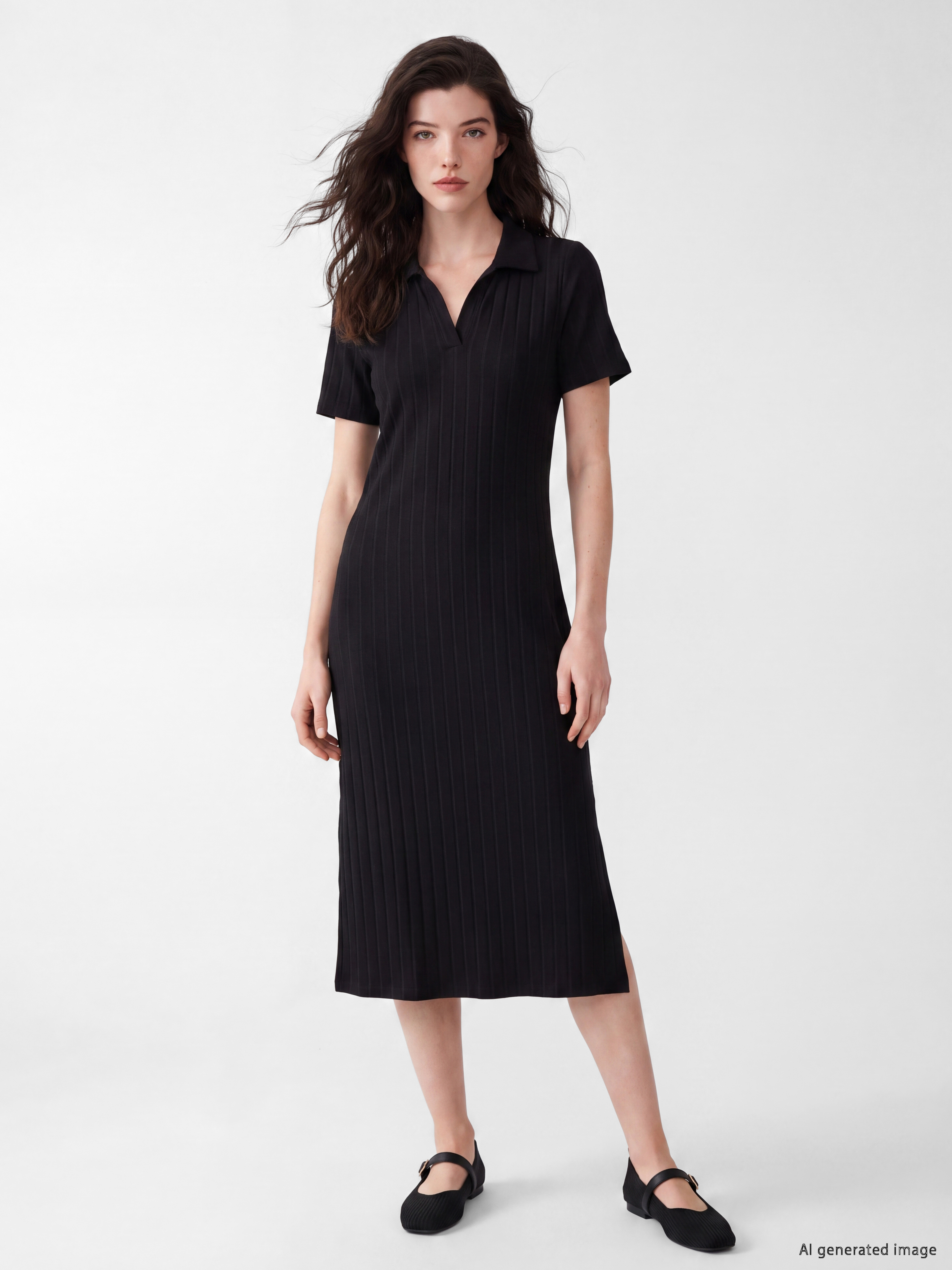 LCW Comfort Polo Yaka Yırtmaçlı Fitilli Elbise