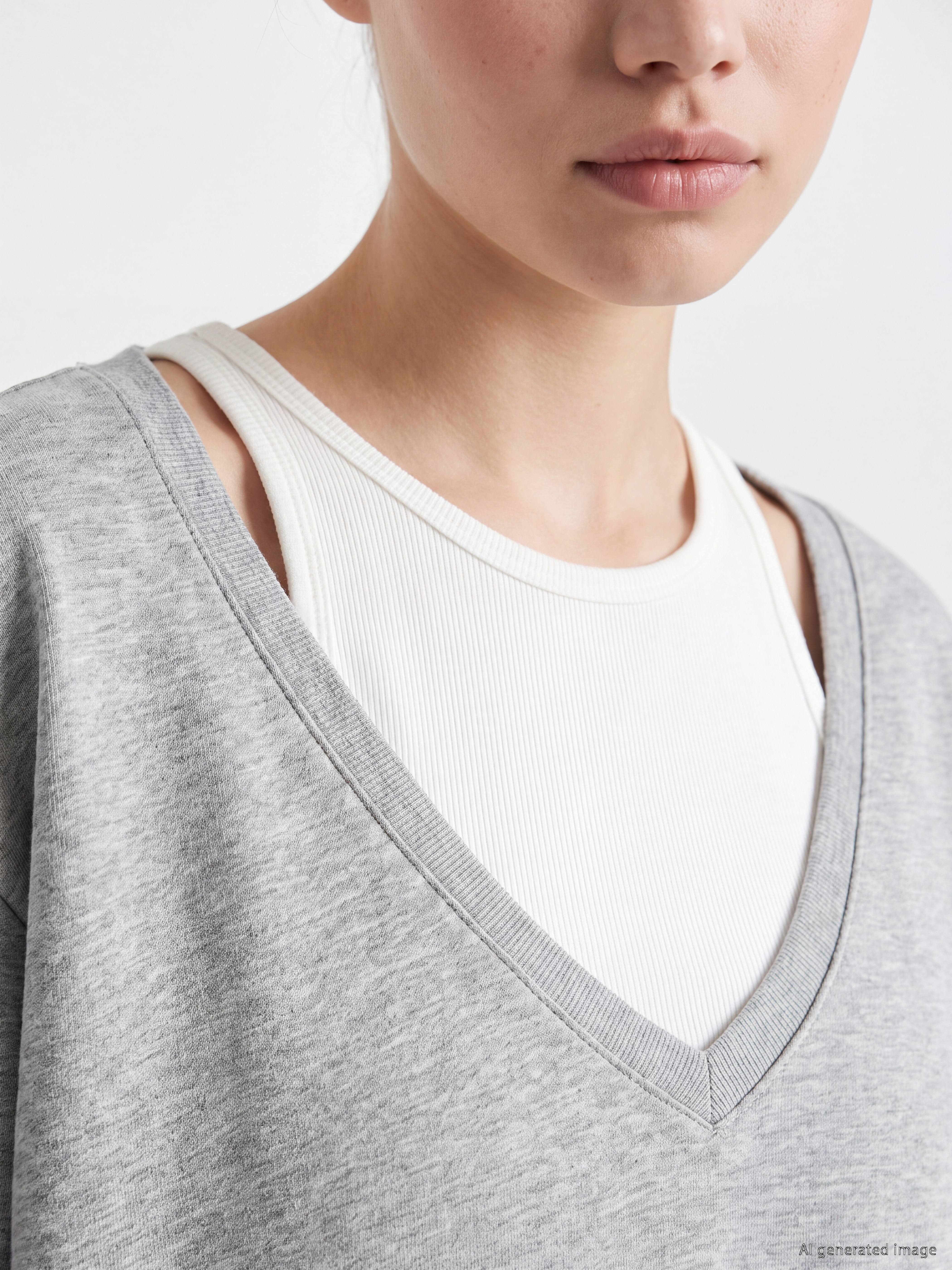 LCW Vision V Yaka Kadın Sweatshirt görsel 3