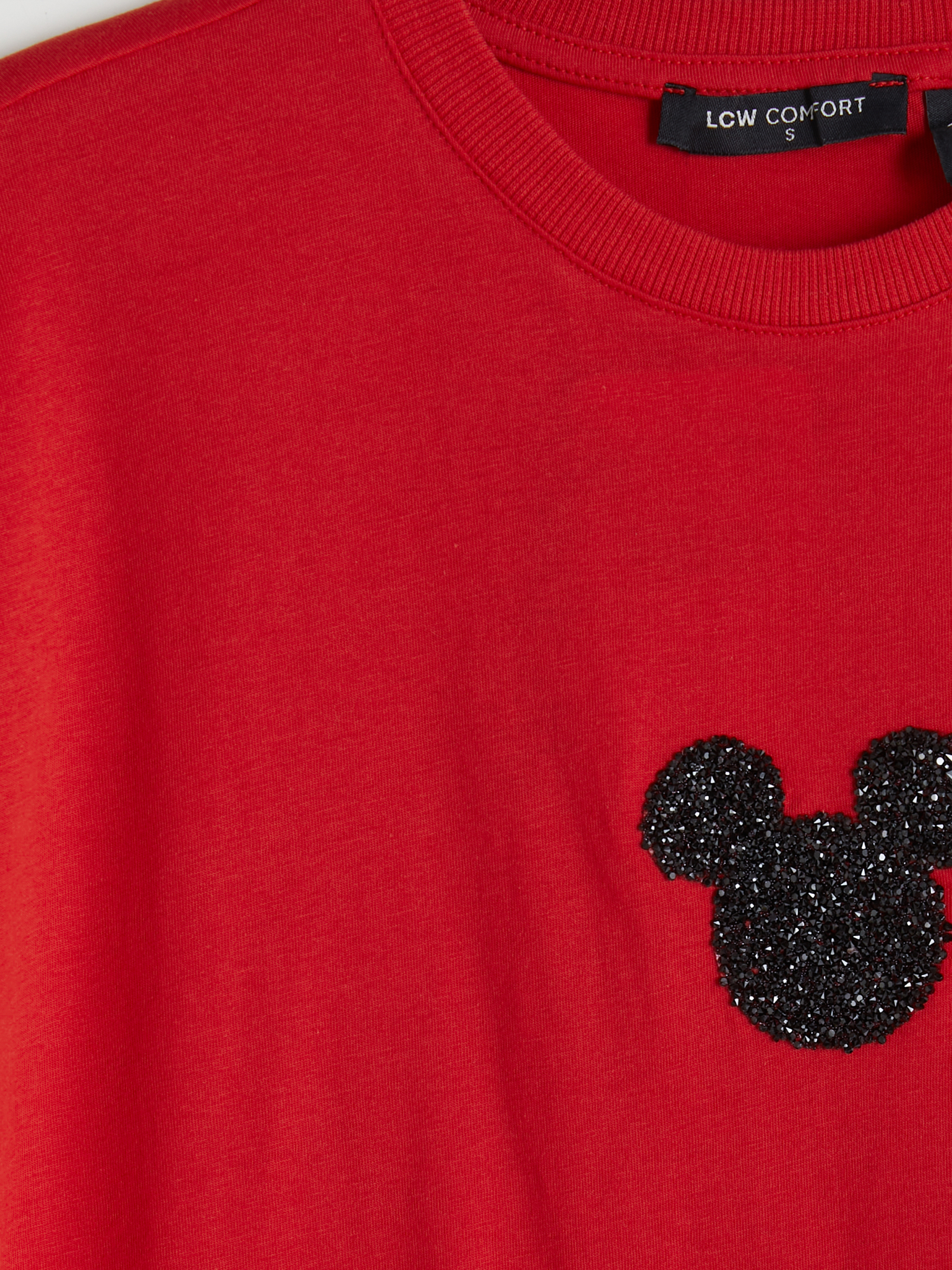 LCW Comfort Minnie Mouse Nakışlı %100 Pamuklu Kadın Tişört görsel 7