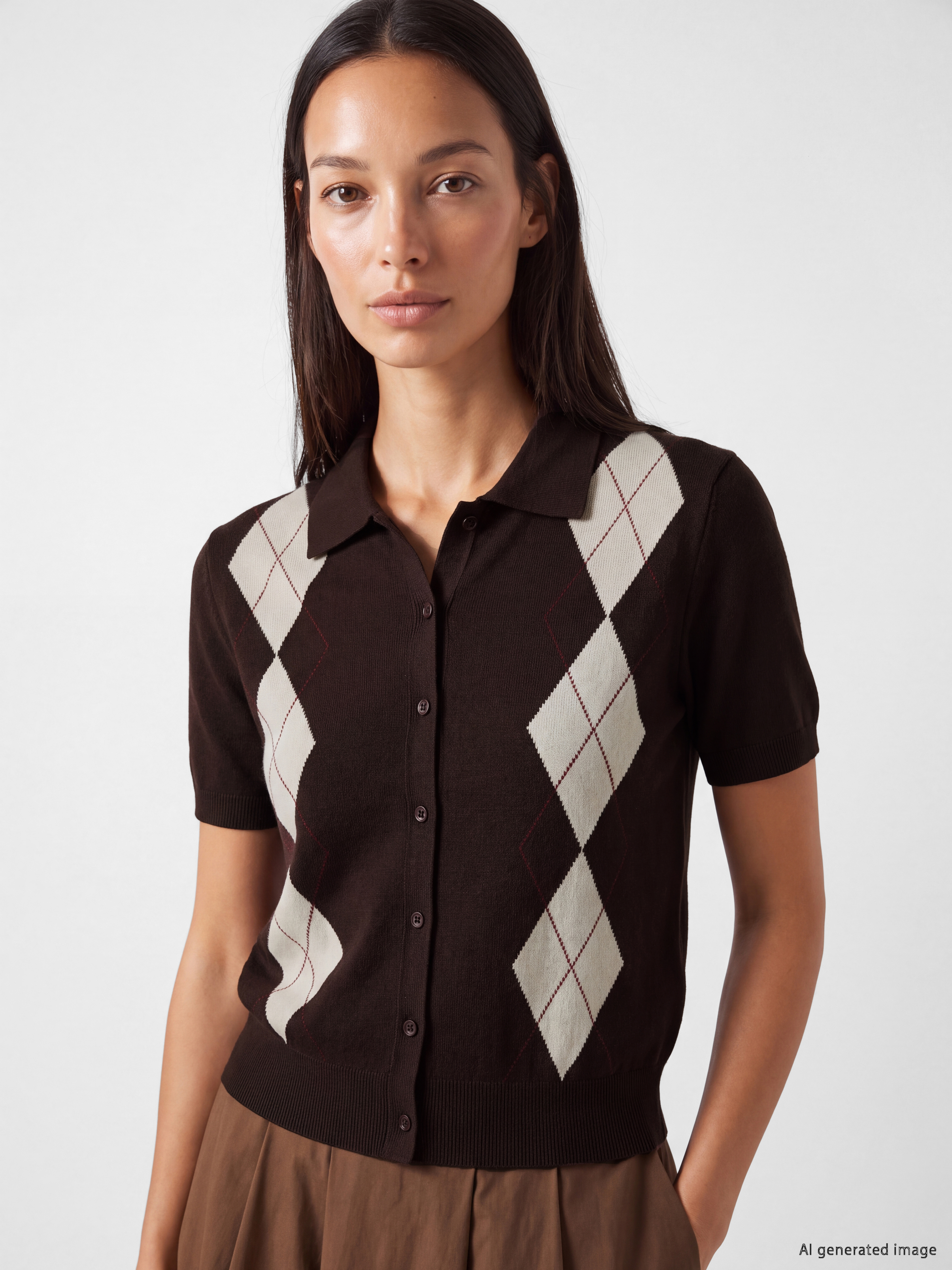 LC WAIKIKI Polo Yaka Baklava Desenli Kadın Hırka