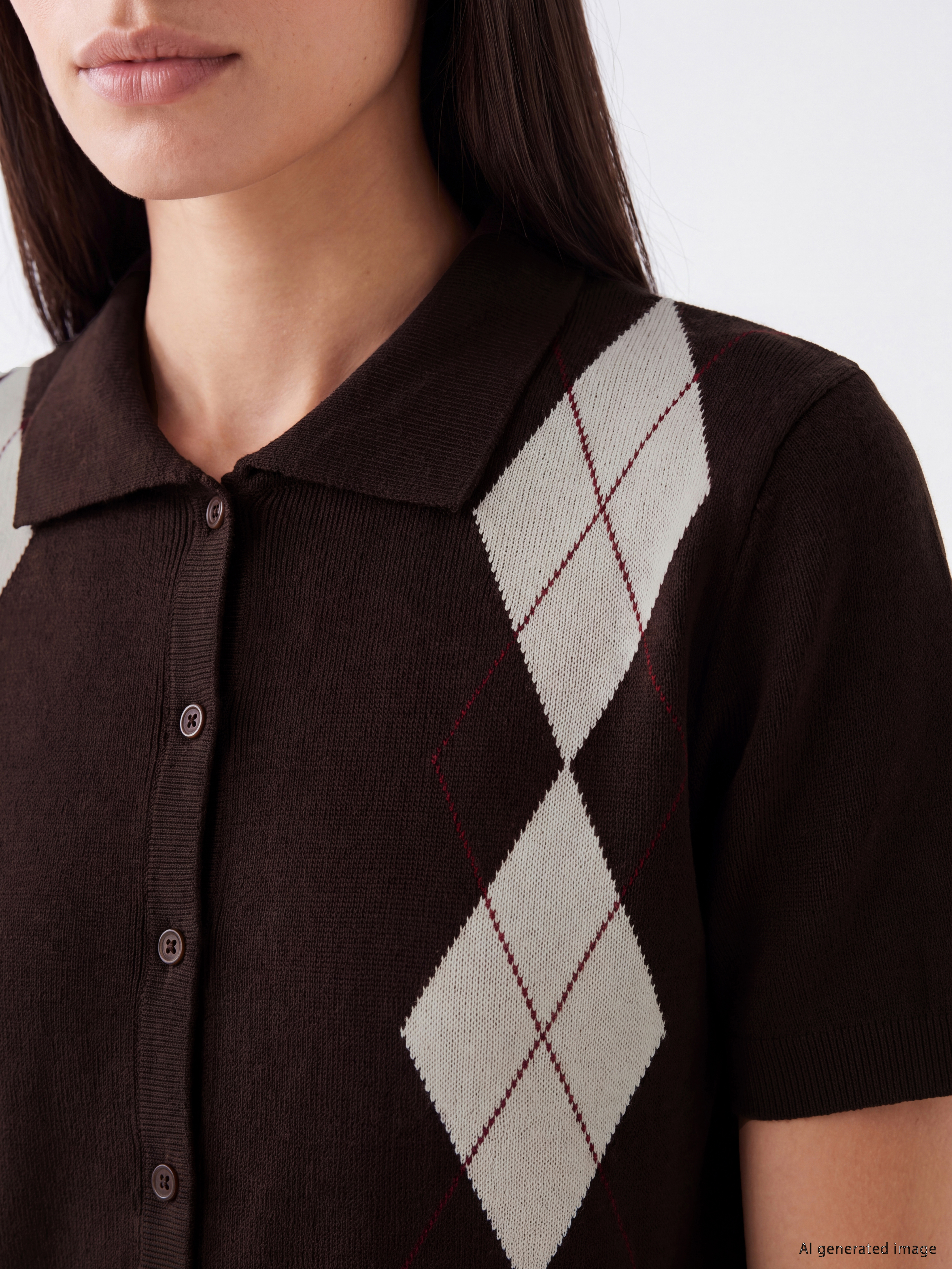 LC WAIKIKI Polo Yaka Baklava Desenli Kadın Hırka görsel 3
