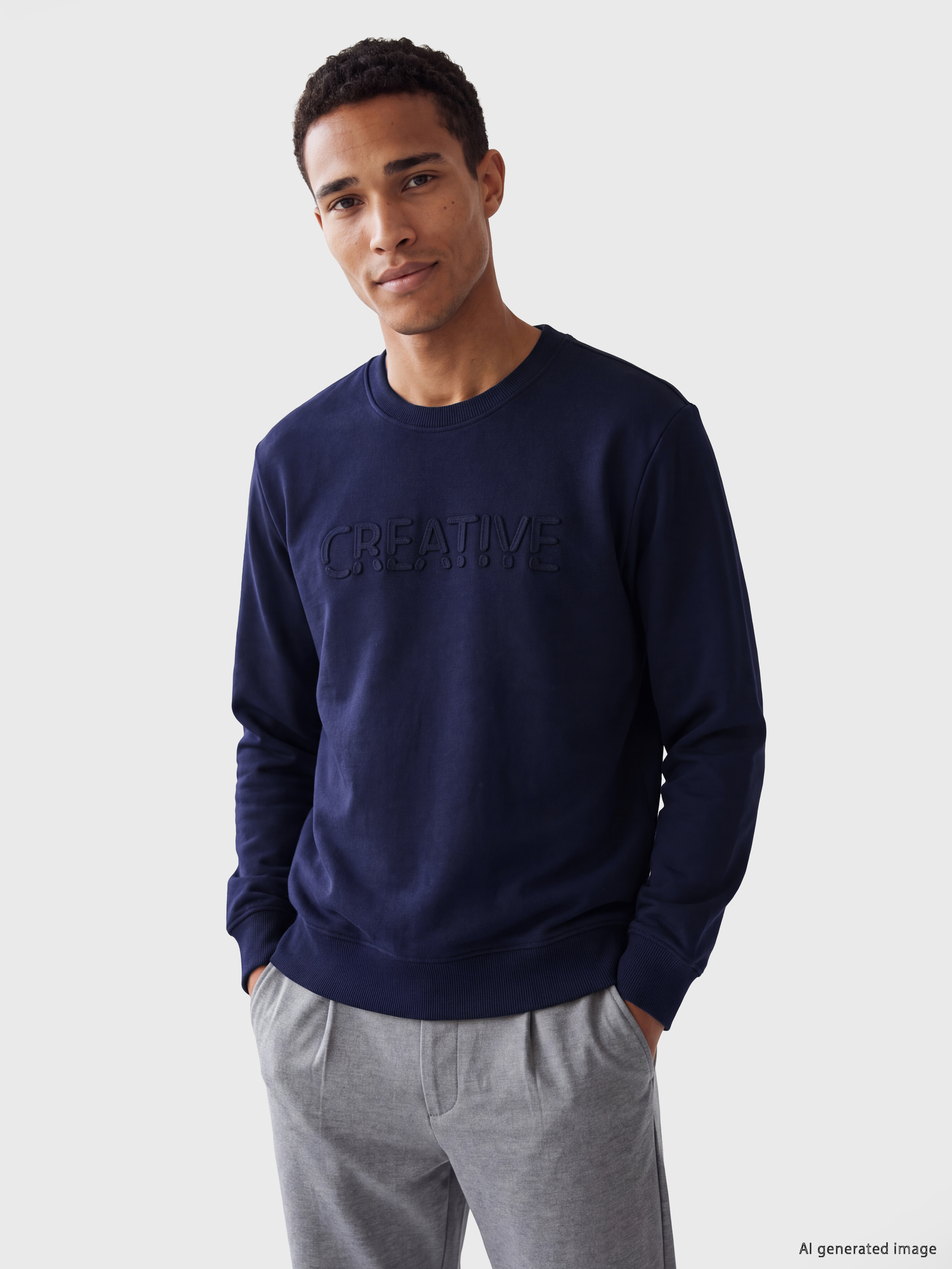 LCW Vision Bisiklet Yaka Baskılı Erkek Kalın Sweatshirt