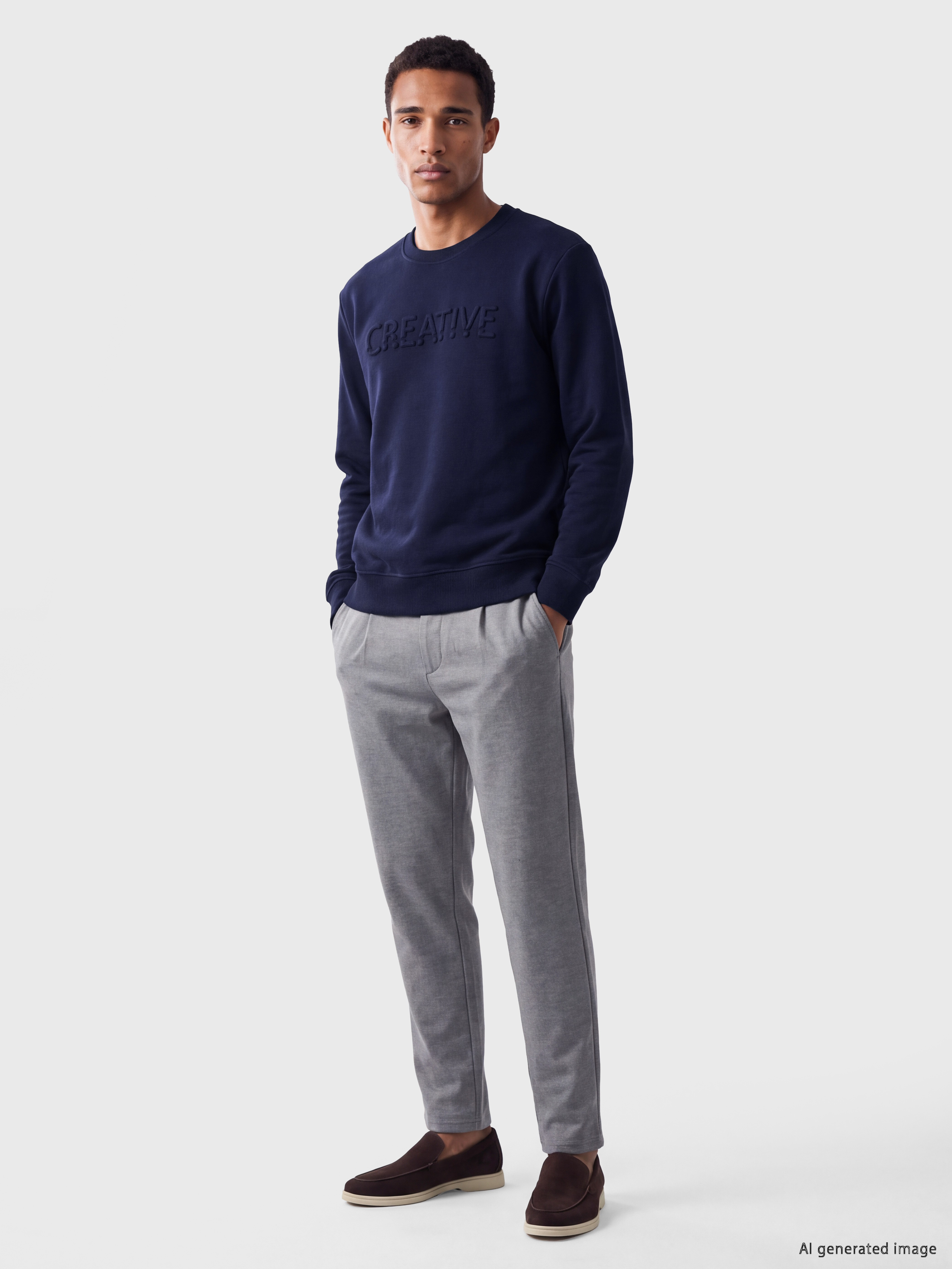LCW Vision Bisiklet Yaka Baskılı Erkek Kalın Sweatshirt görsel 2
