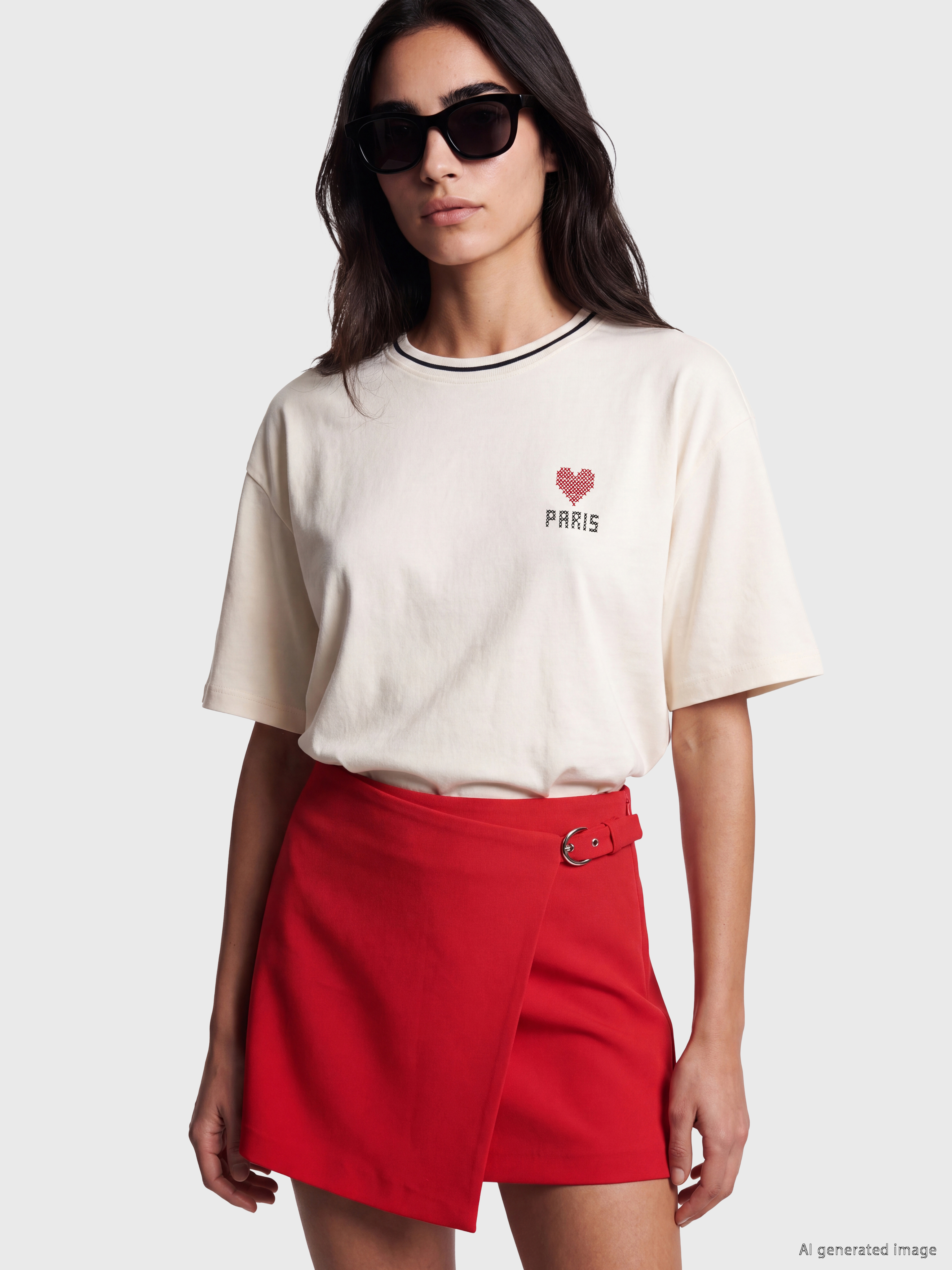 LCW Vision Paris Baskılı Oversize Kadın Tişört