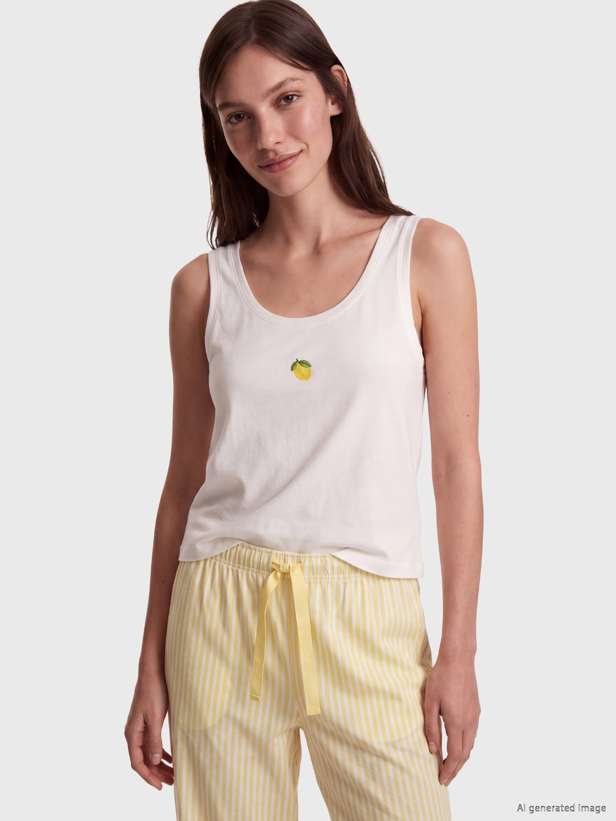 LCW DREAM U Yaka Nakışlı Kadın Pijama Üstü