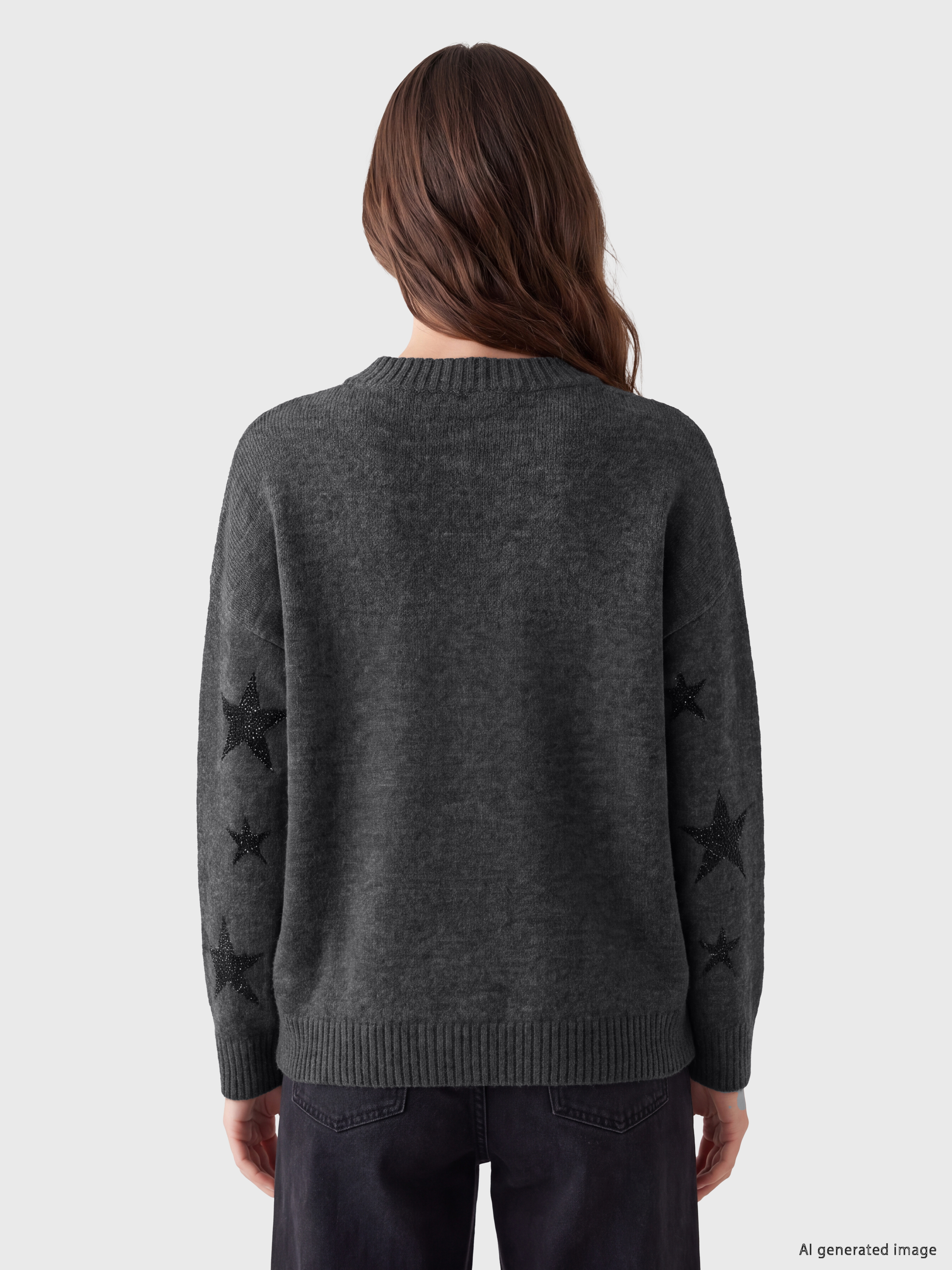 LCW Modest Bisiklet Yaka Yıldız Desenli Kadın Triko Tunik görsel 4