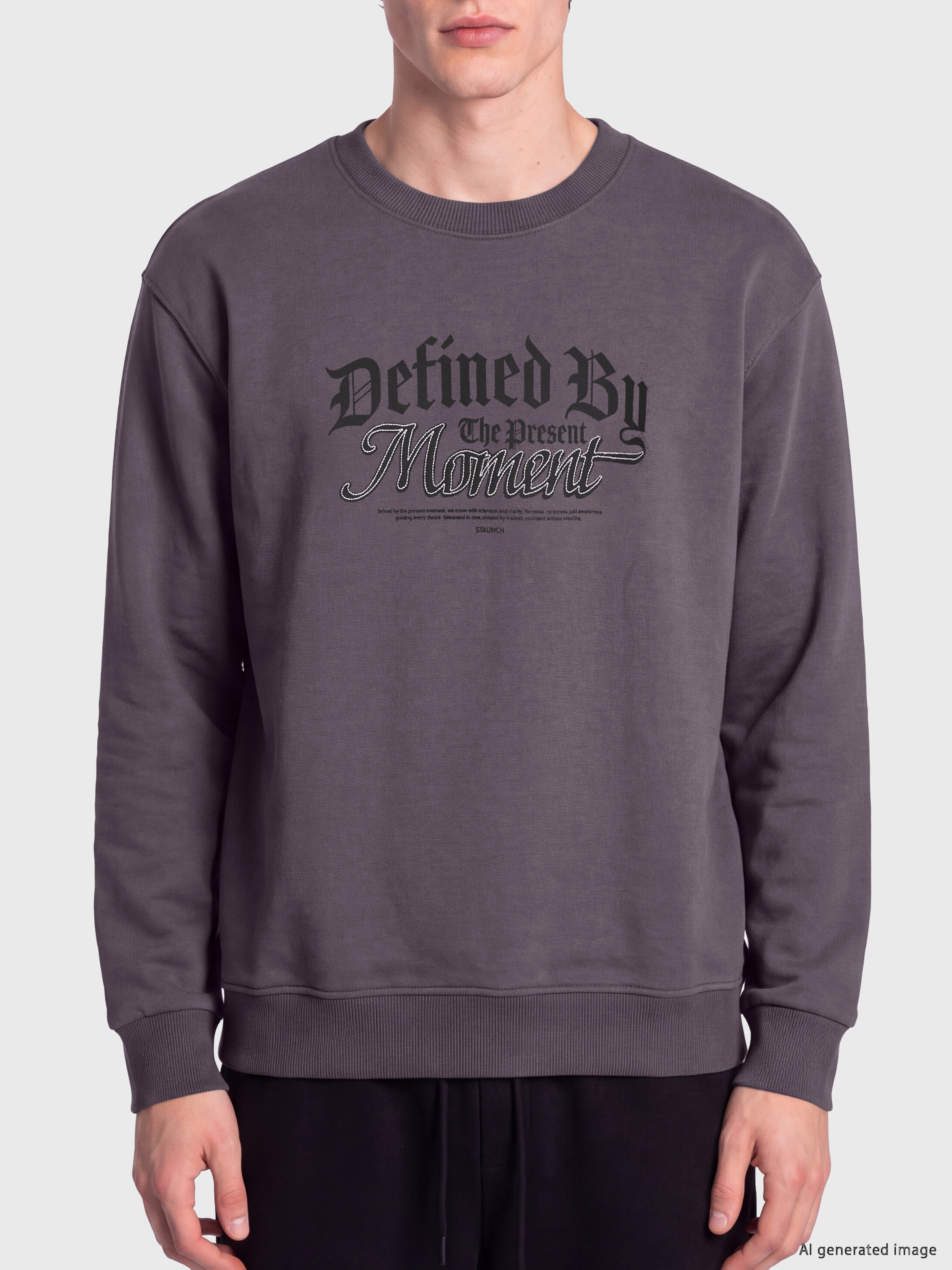 XSIDE Bisiklet Yaka Baskılı Kalın Sweatshirt görsel 2