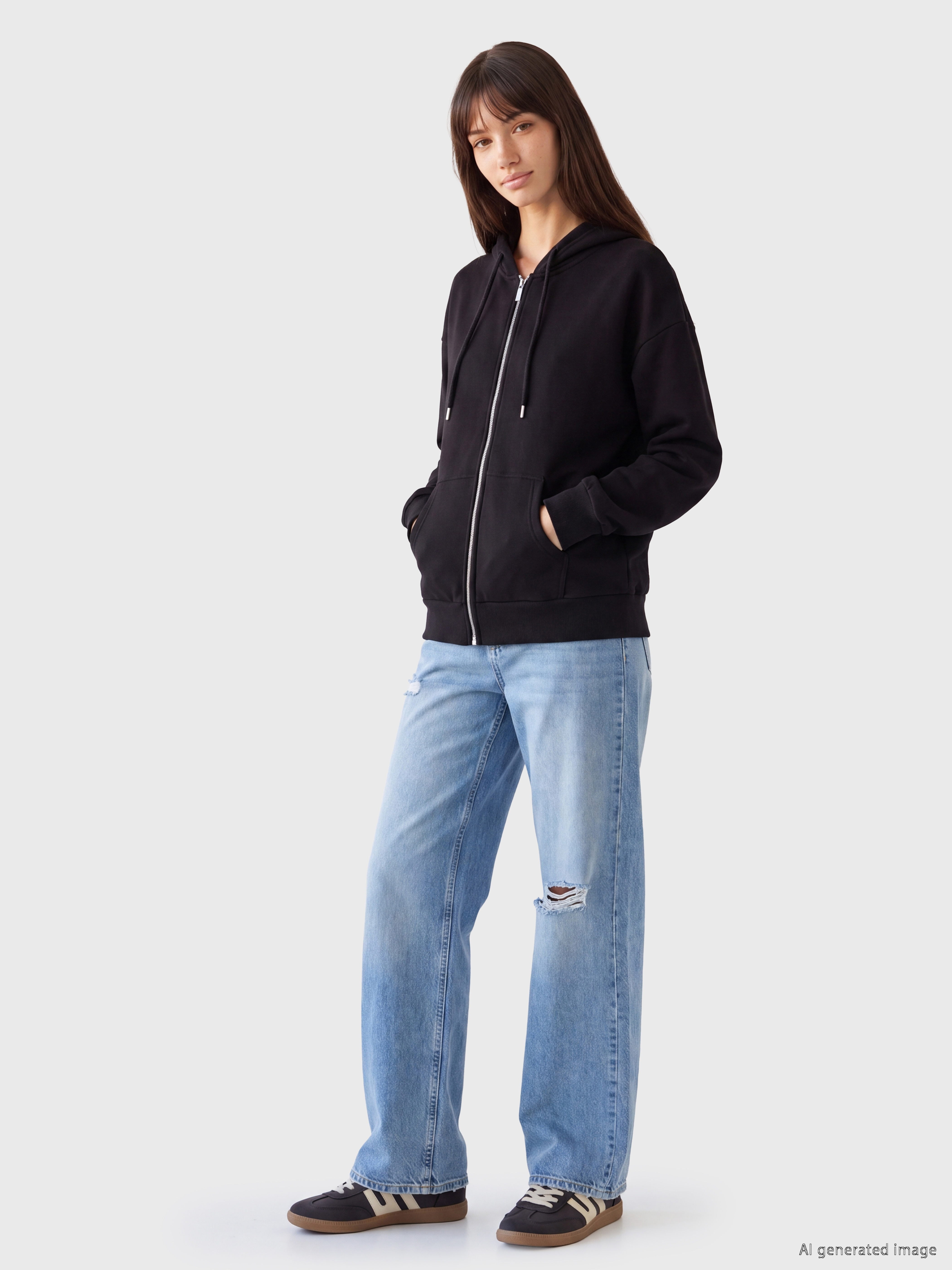 XSIDE Oversize Kadın Kalın Fermuarlı Sweatshirt görsel 2