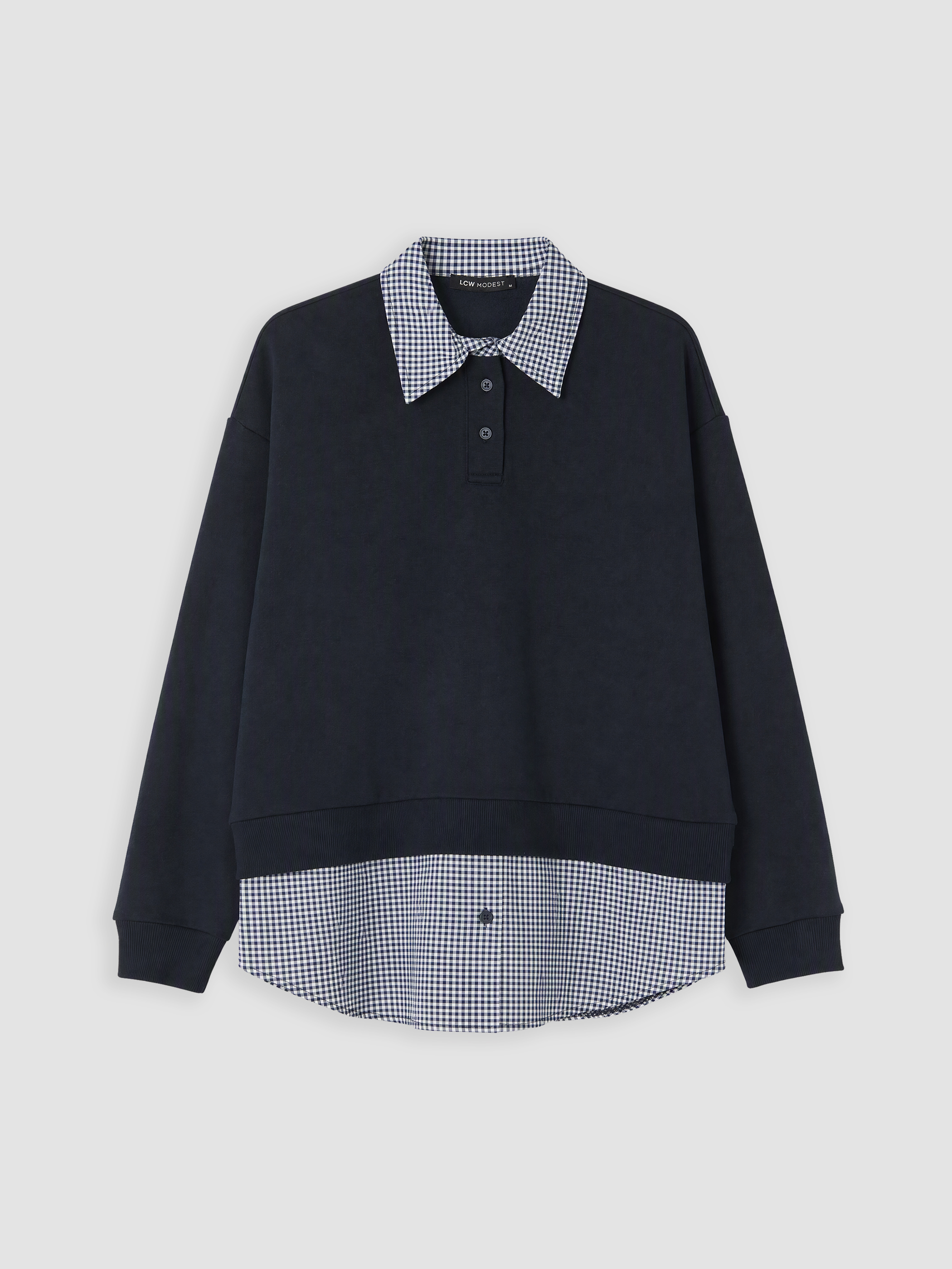 LCW Modest Polo Yaka Ekose Kadın Sweatshirt Tunik görsel 5
