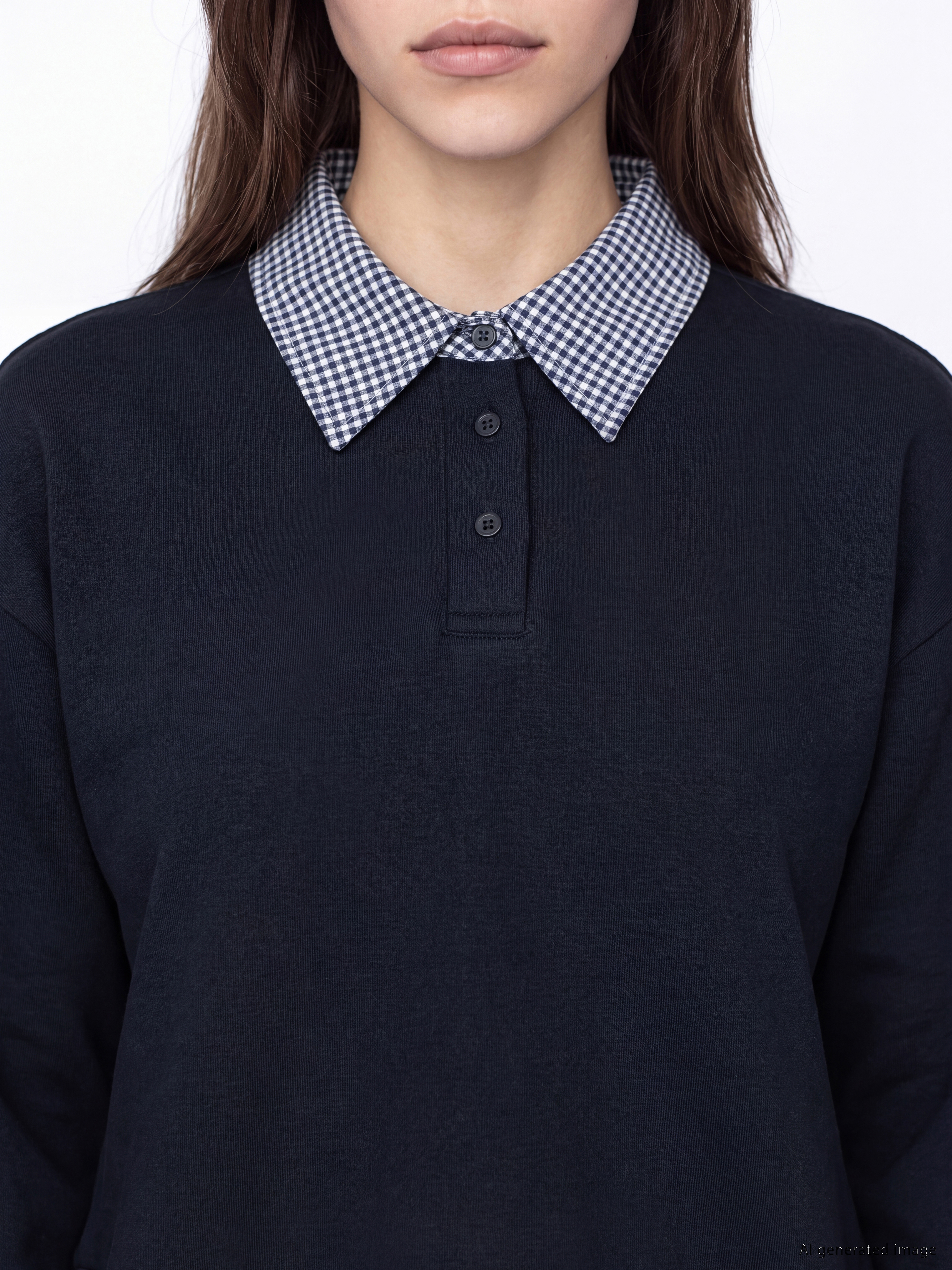 LCW Modest Polo Yaka Ekose Kadın Sweatshirt Tunik görsel 3