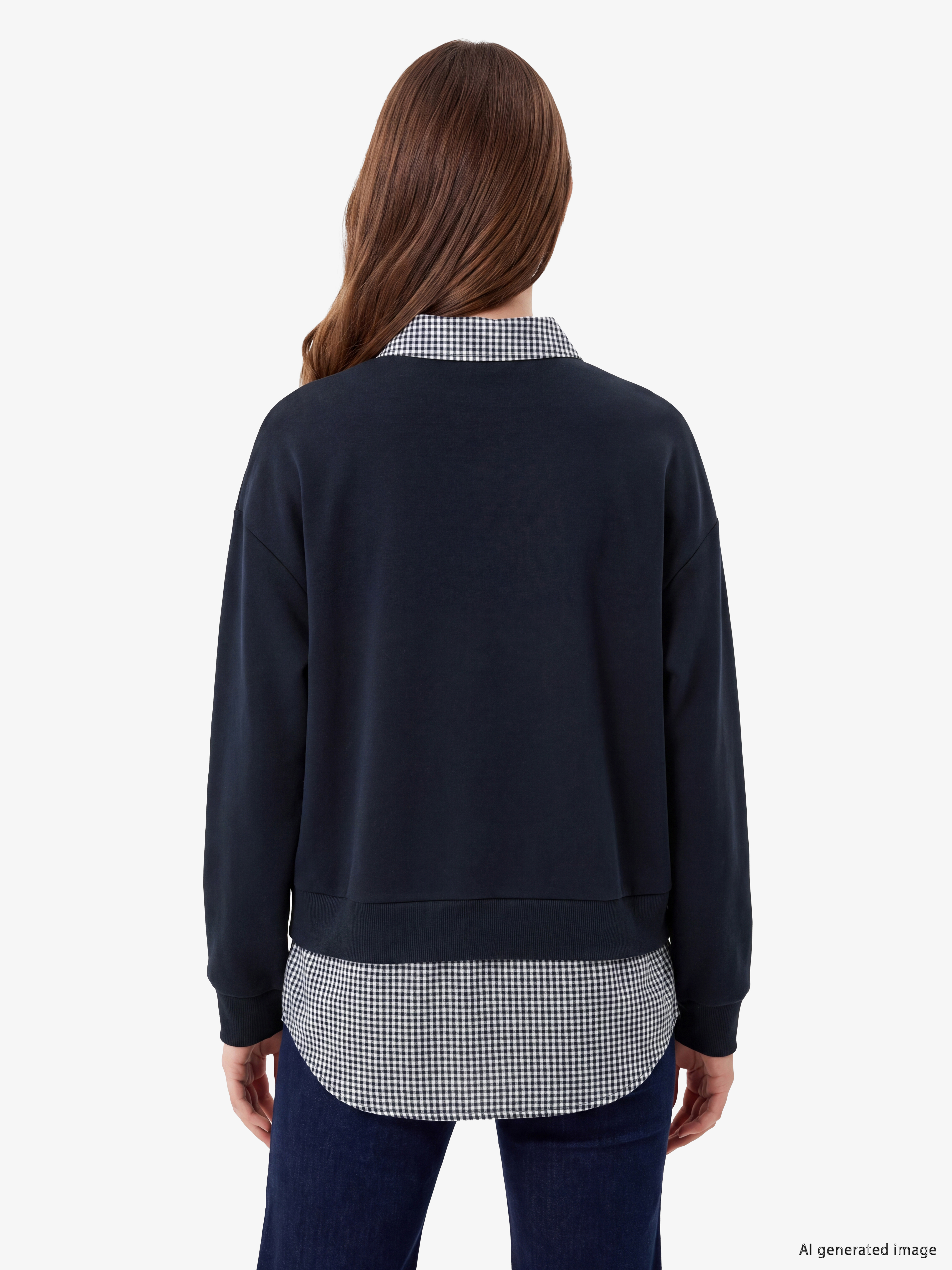 LCW Modest Polo Yaka Ekose Kadın Sweatshirt Tunik görsel 4