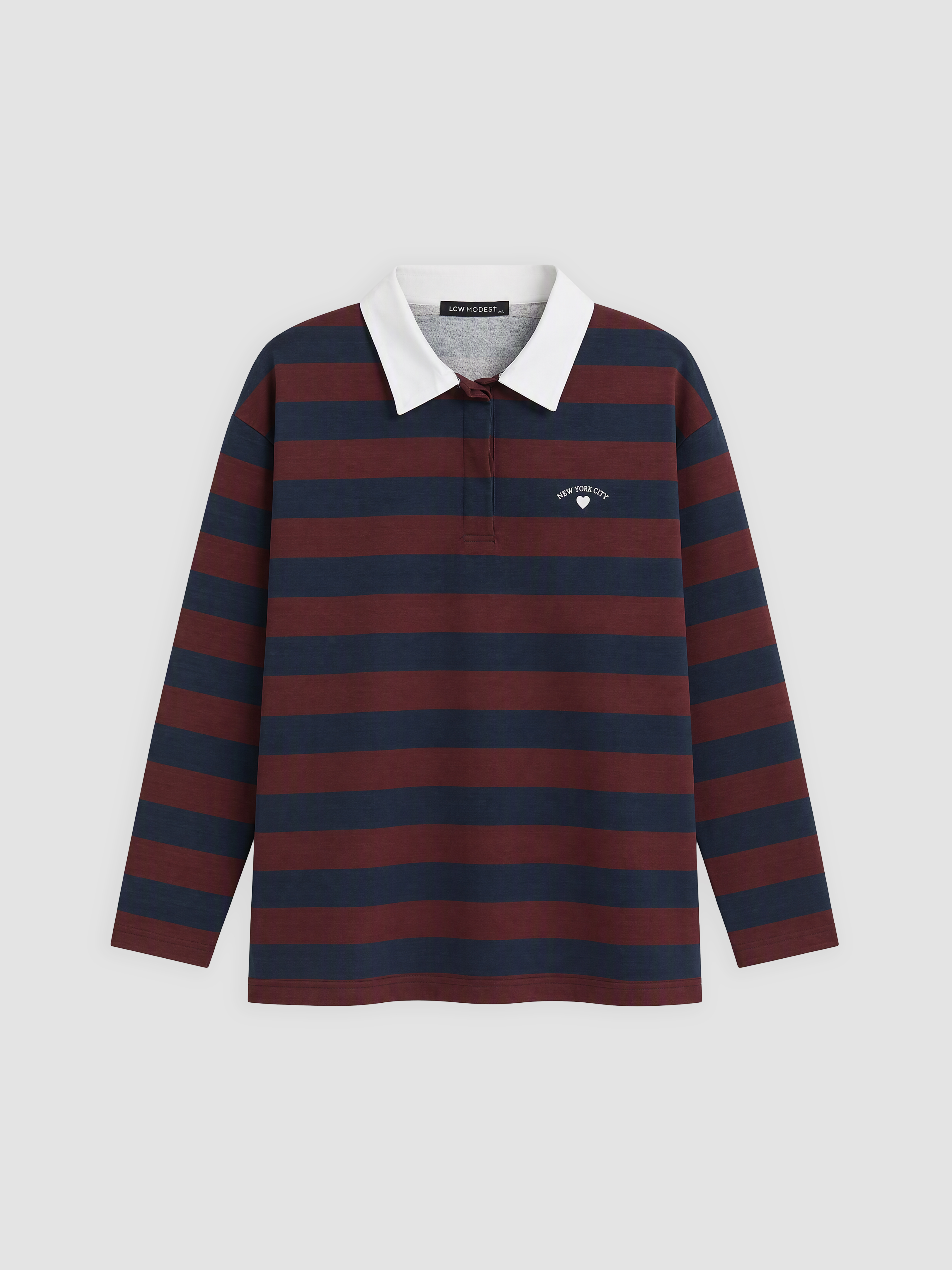 LCW Modest Polo Yaka Çizgili Kadın Sweatshirt Tunik görsel 5