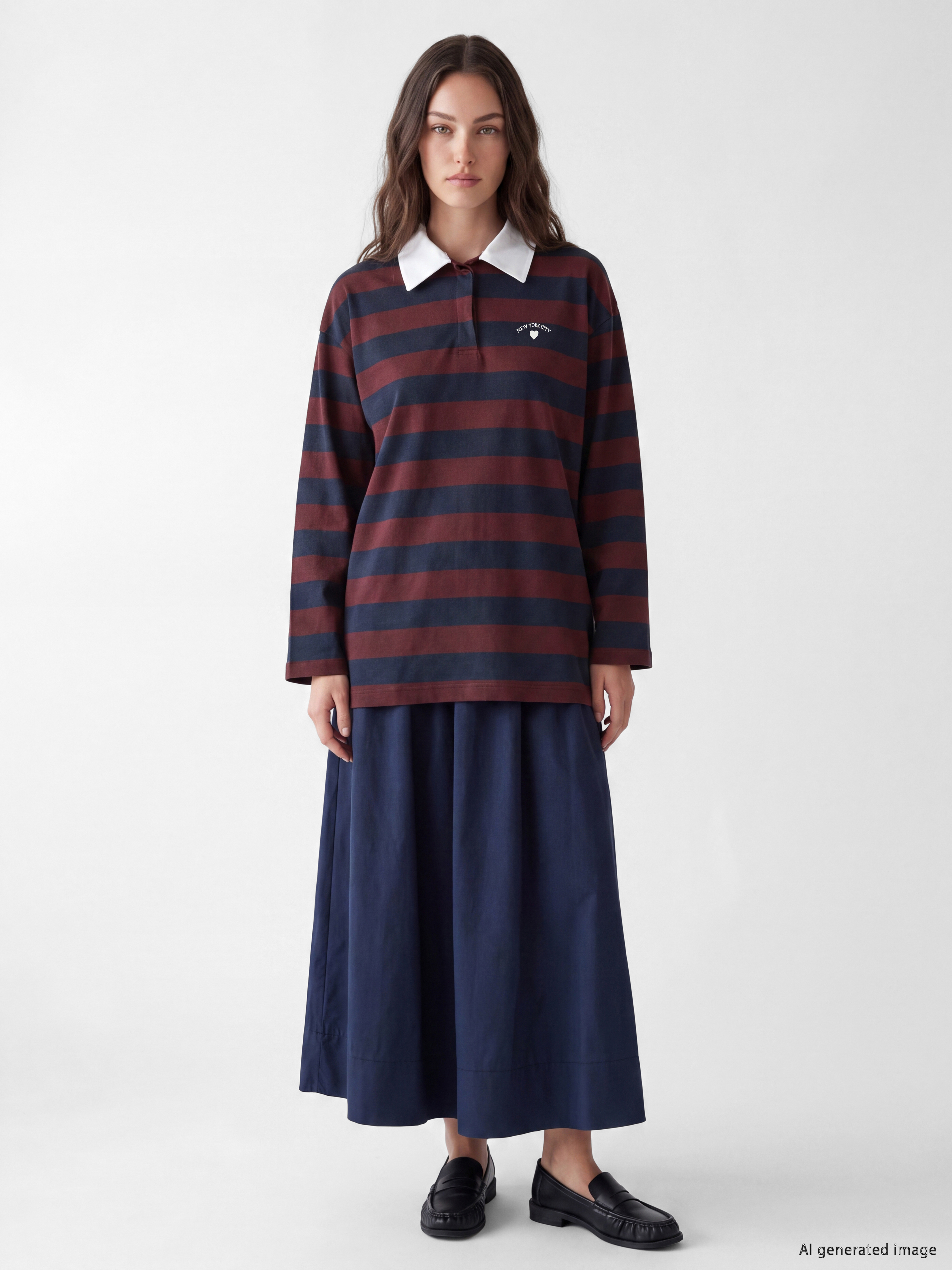 LCW Modest Polo Yaka Çizgili Kadın Sweatshirt Tunik görsel 2