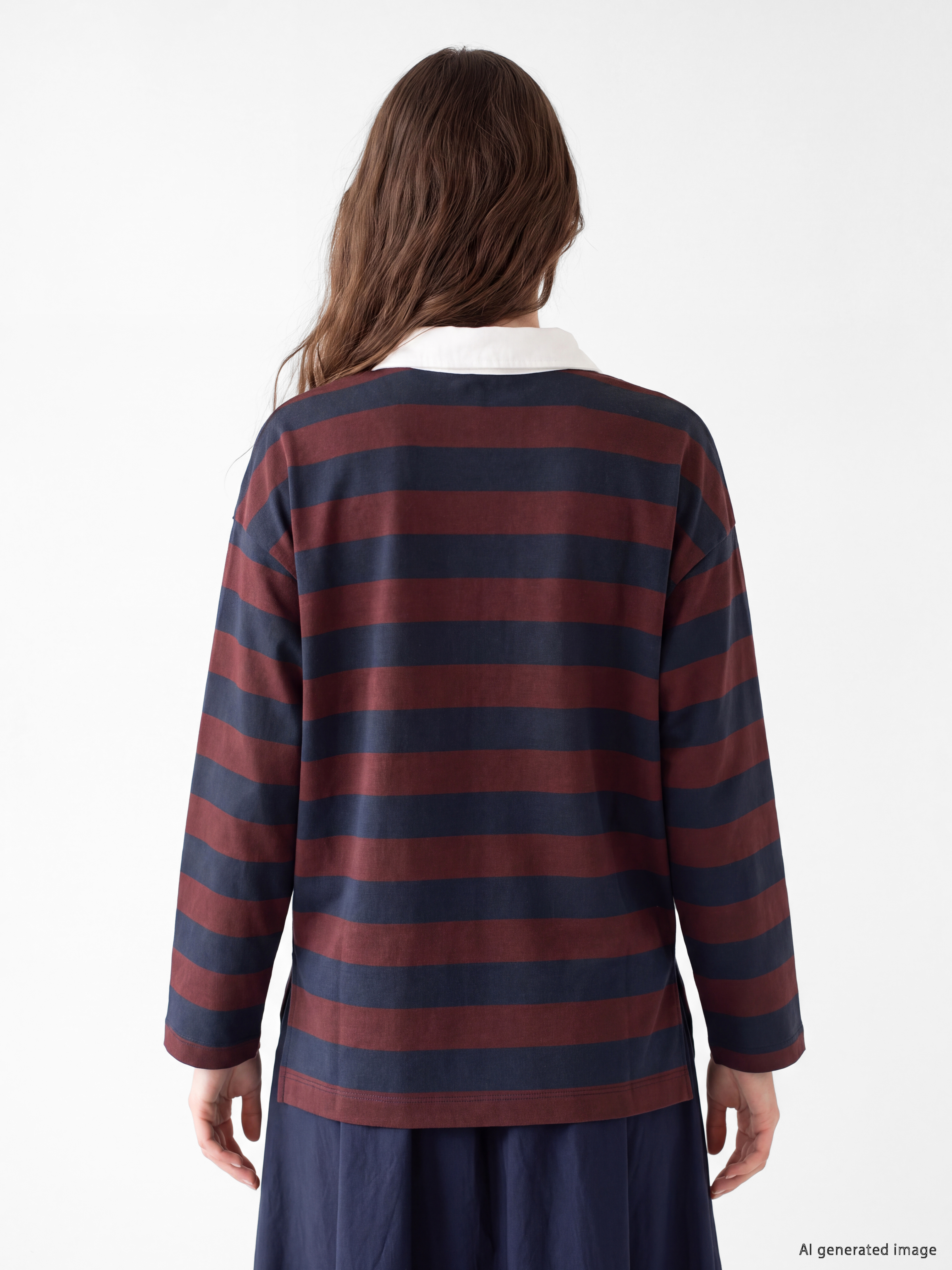 LCW Modest Polo Yaka Çizgili Kadın Sweatshirt Tunik görsel 4
