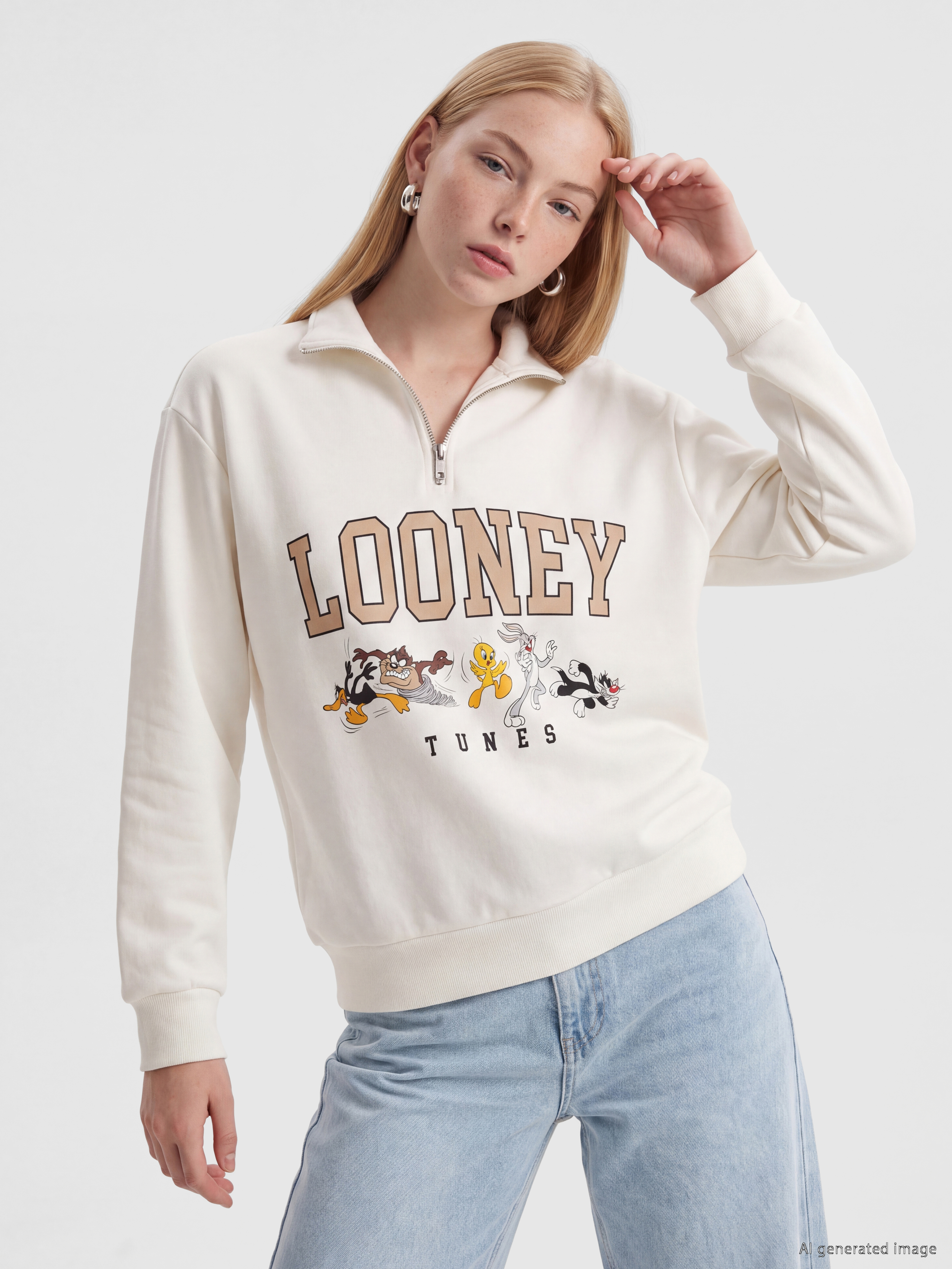 XSIDE Bugs Bunny Baskılı Oversize Kadın Sweatshirt görsel 5