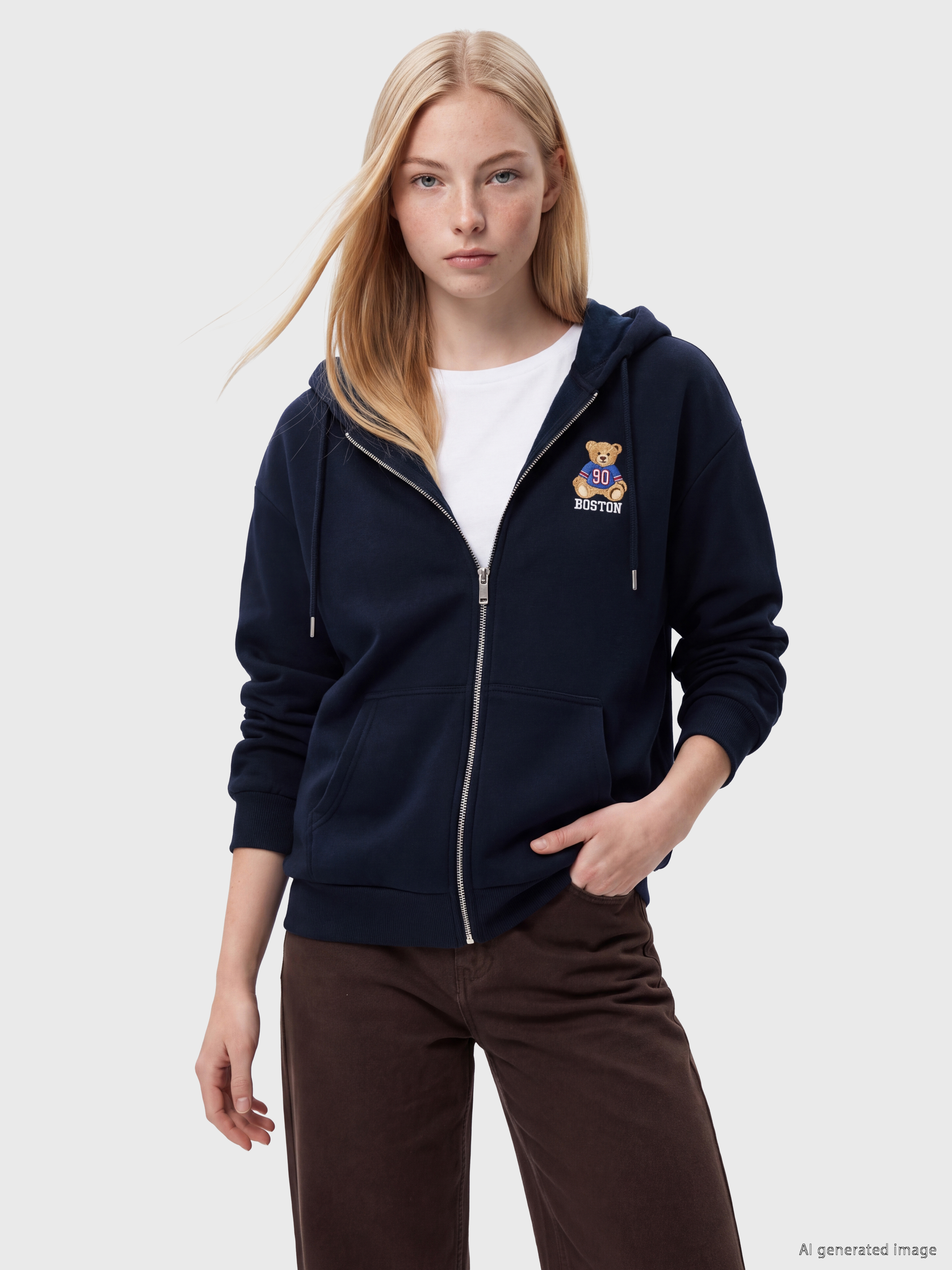 XSIDE Teddy Nakışlı Kadın Kalın Fermuarlı Sweatshirt görsel 2