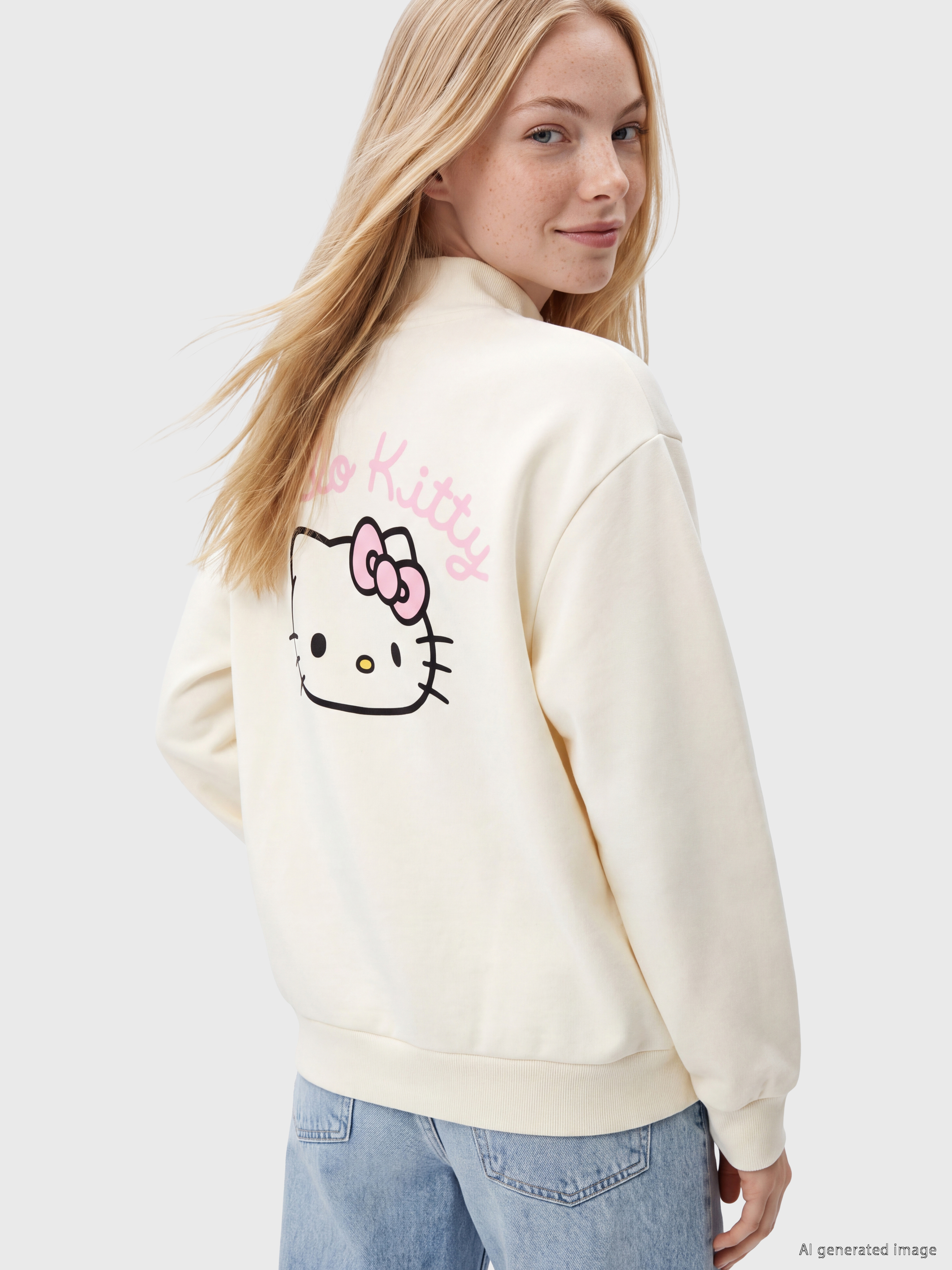 XSIDE Hello Kitty Nakışlı Oversize Kadın Kalın Sweatshirt görsel 5