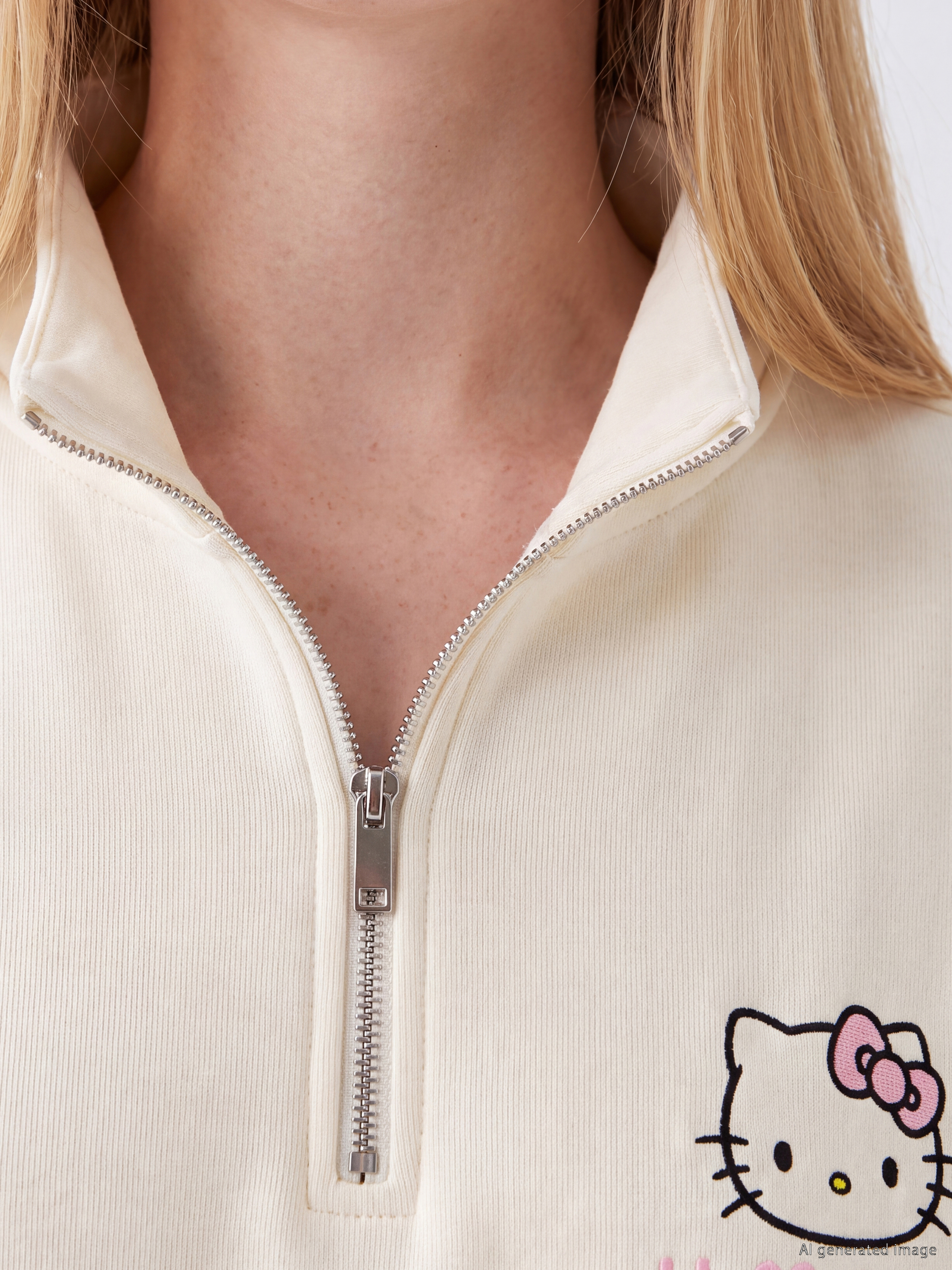 XSIDE Hello Kitty Nakışlı Oversize Kadın Kalın Sweatshirt görsel 7