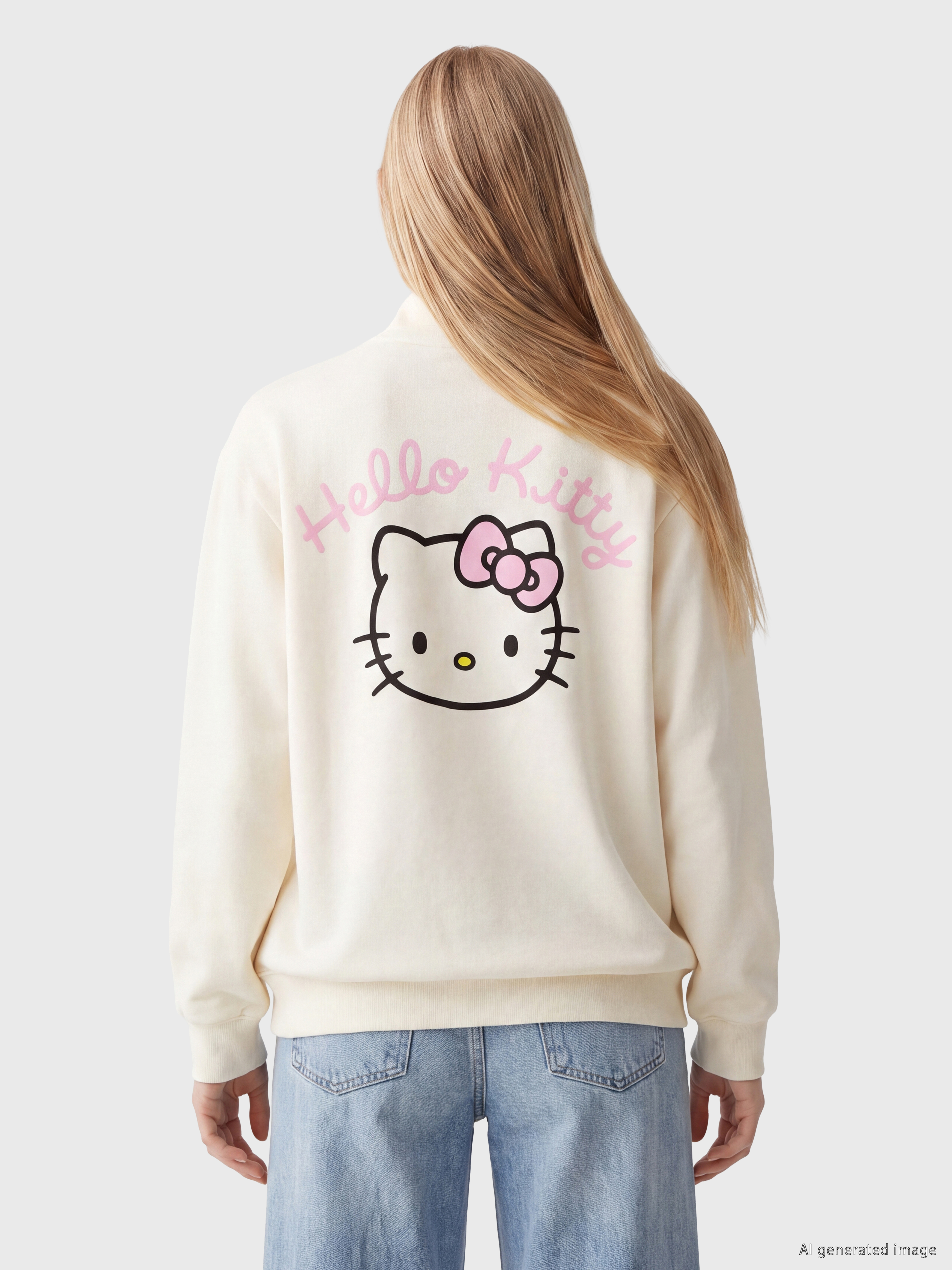 XSIDE Hello Kitty Nakışlı Oversize Kadın Kalın Sweatshirt görsel 8