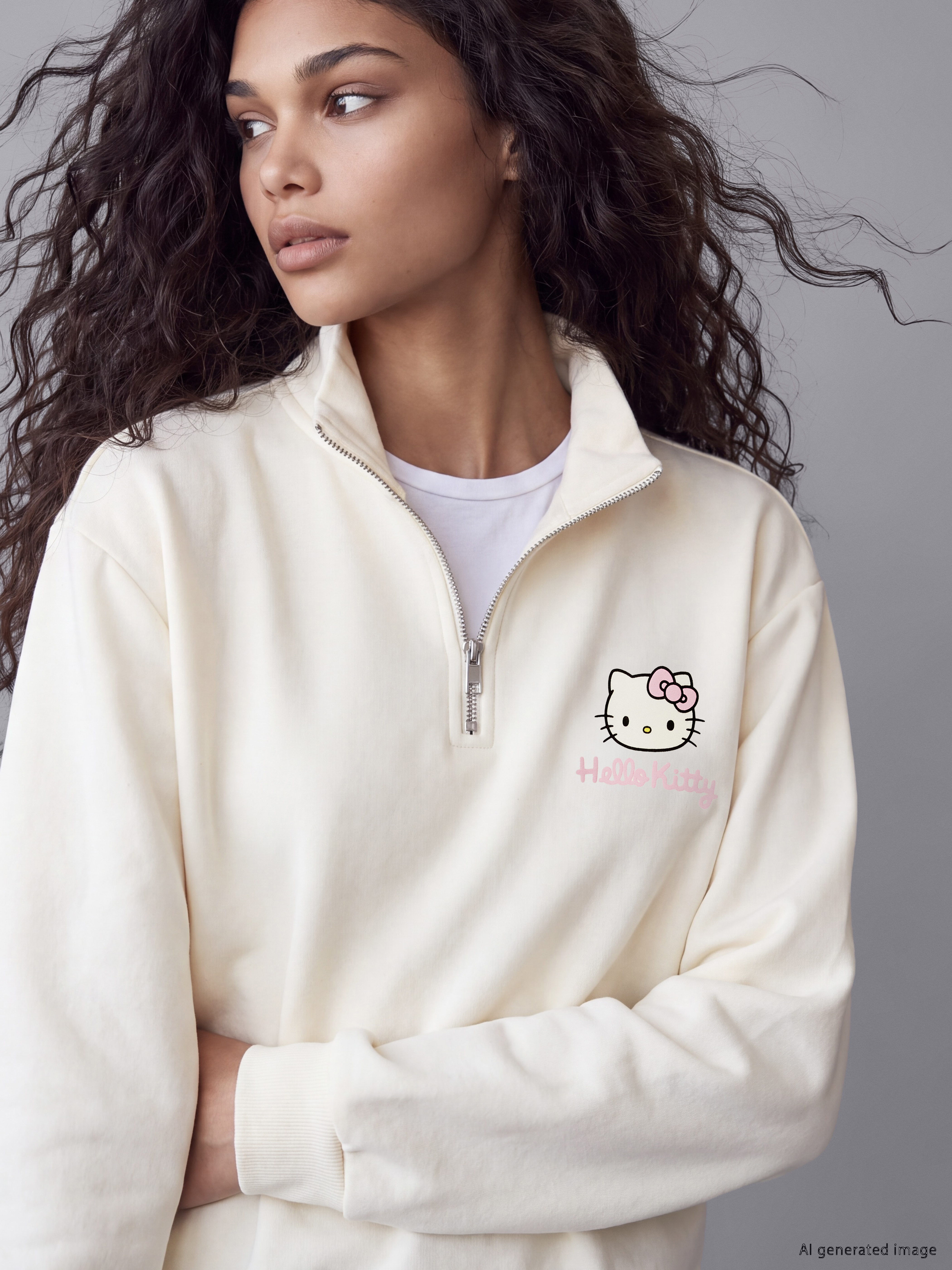 XSIDE Hello Kitty Nakışlı Oversize Kadın Kalın Sweatshirt görsel 3