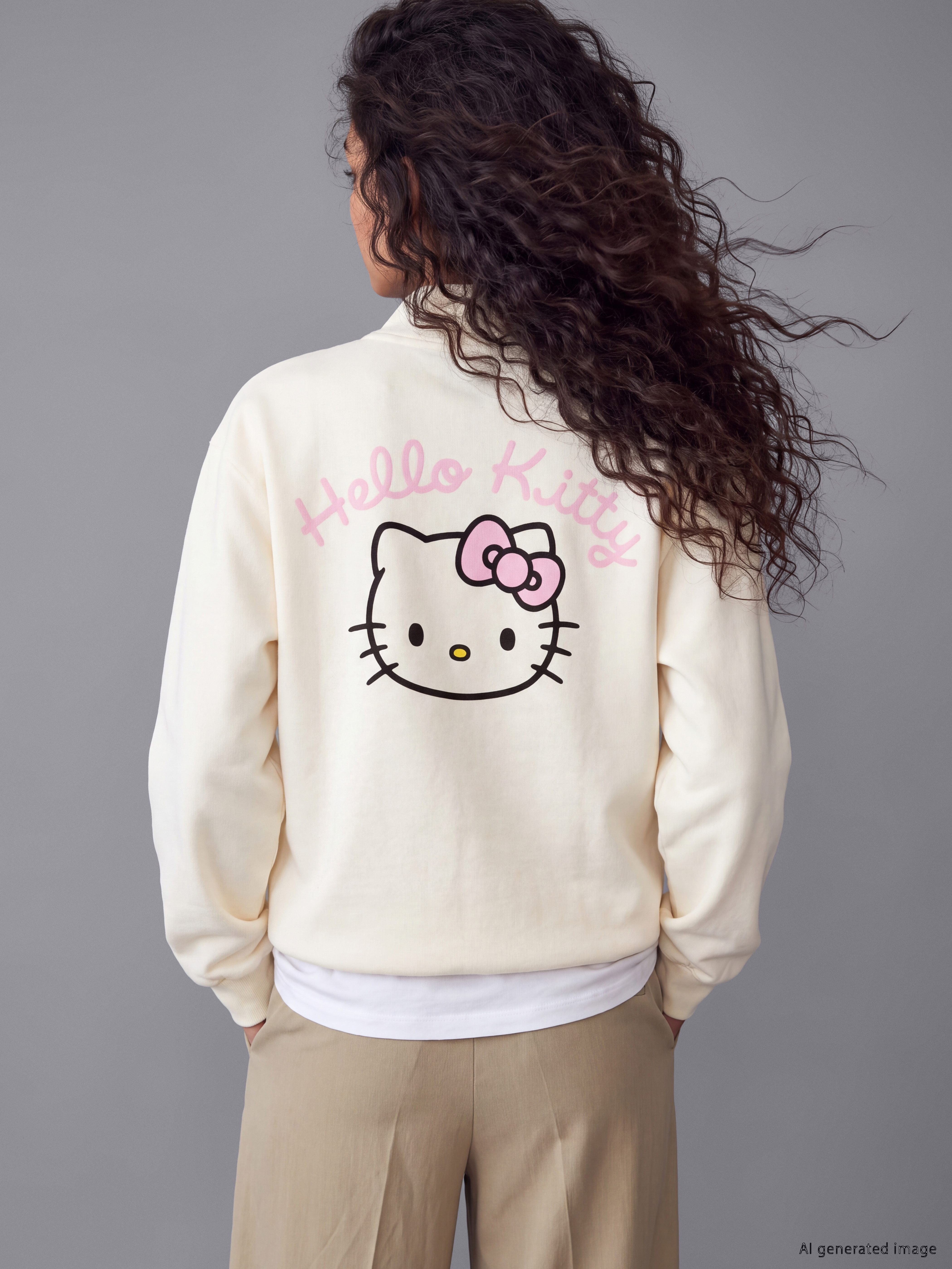 XSIDE Hello Kitty Nakışlı Oversize Kadın Kalın Sweatshirt görsel 4