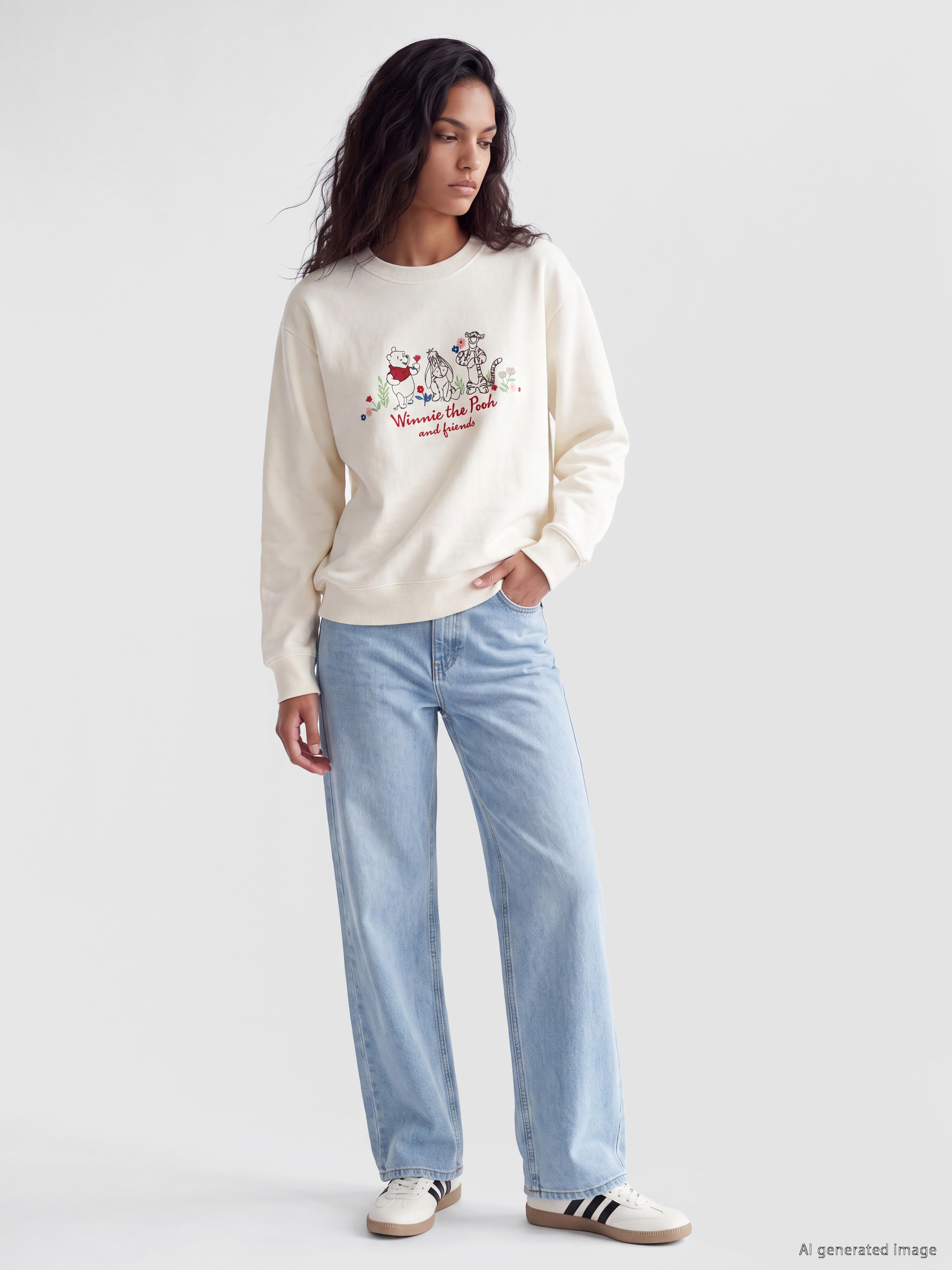 XSIDE Winnie the Pooh Nakışlı Oversize Kadın Sweatshirt görsel 2
