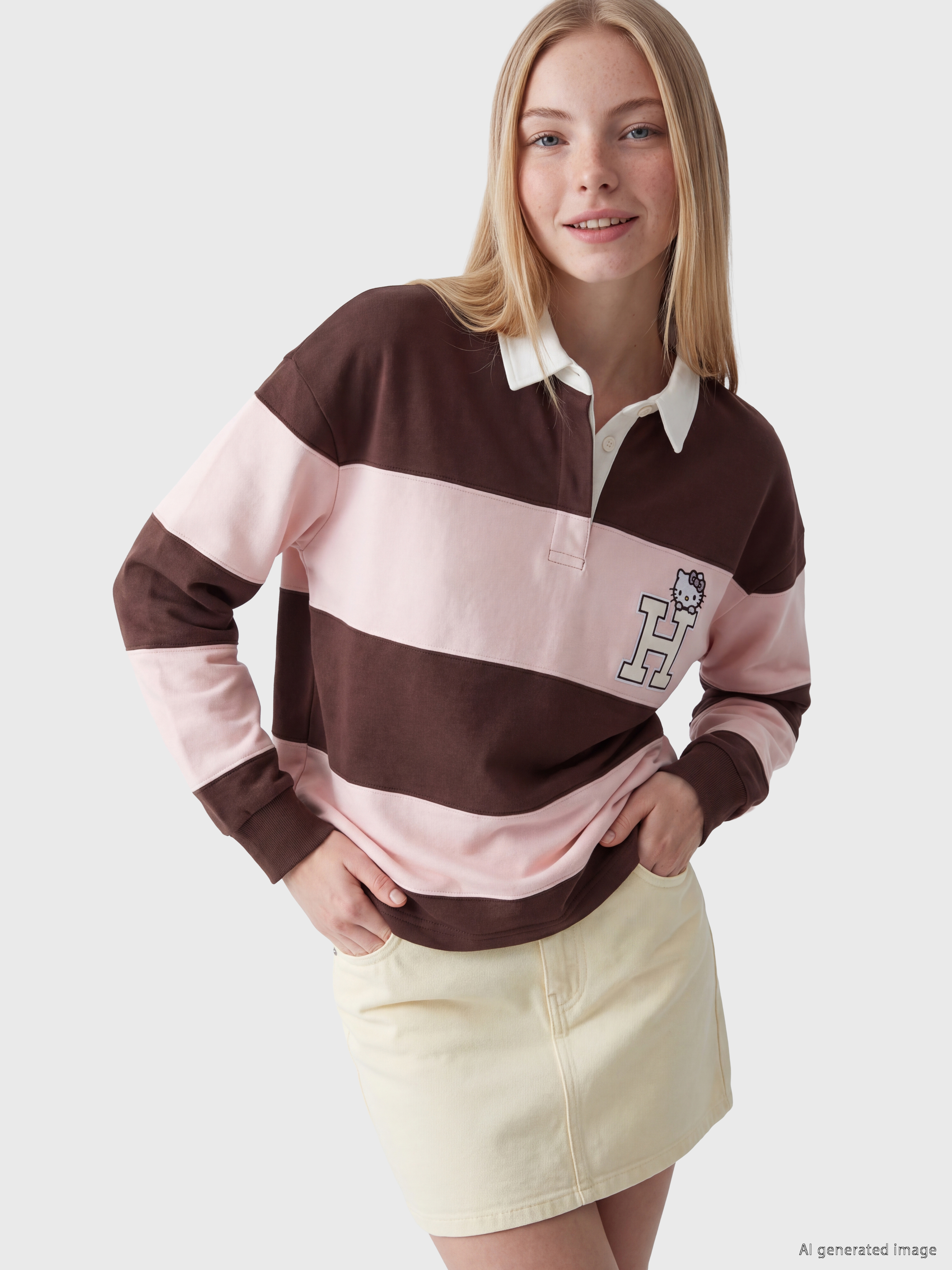 XSIDE Polo Yaka Nakışlı Oversize Kadın Sweatshirt görsel 2