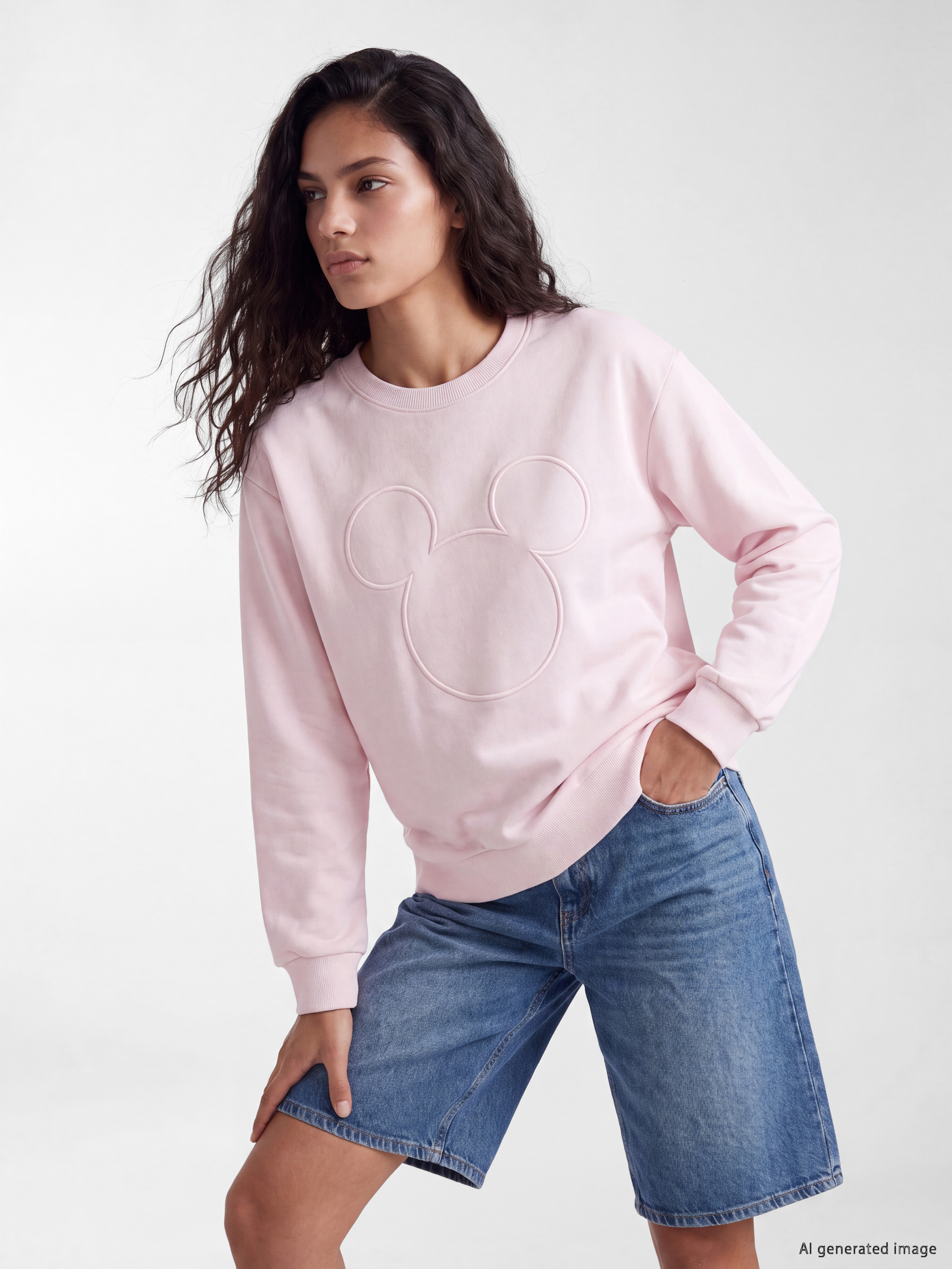 XSIDE Minnie Mouse Nakışlı Oversize Kadın Sweatshirt görsel 2
