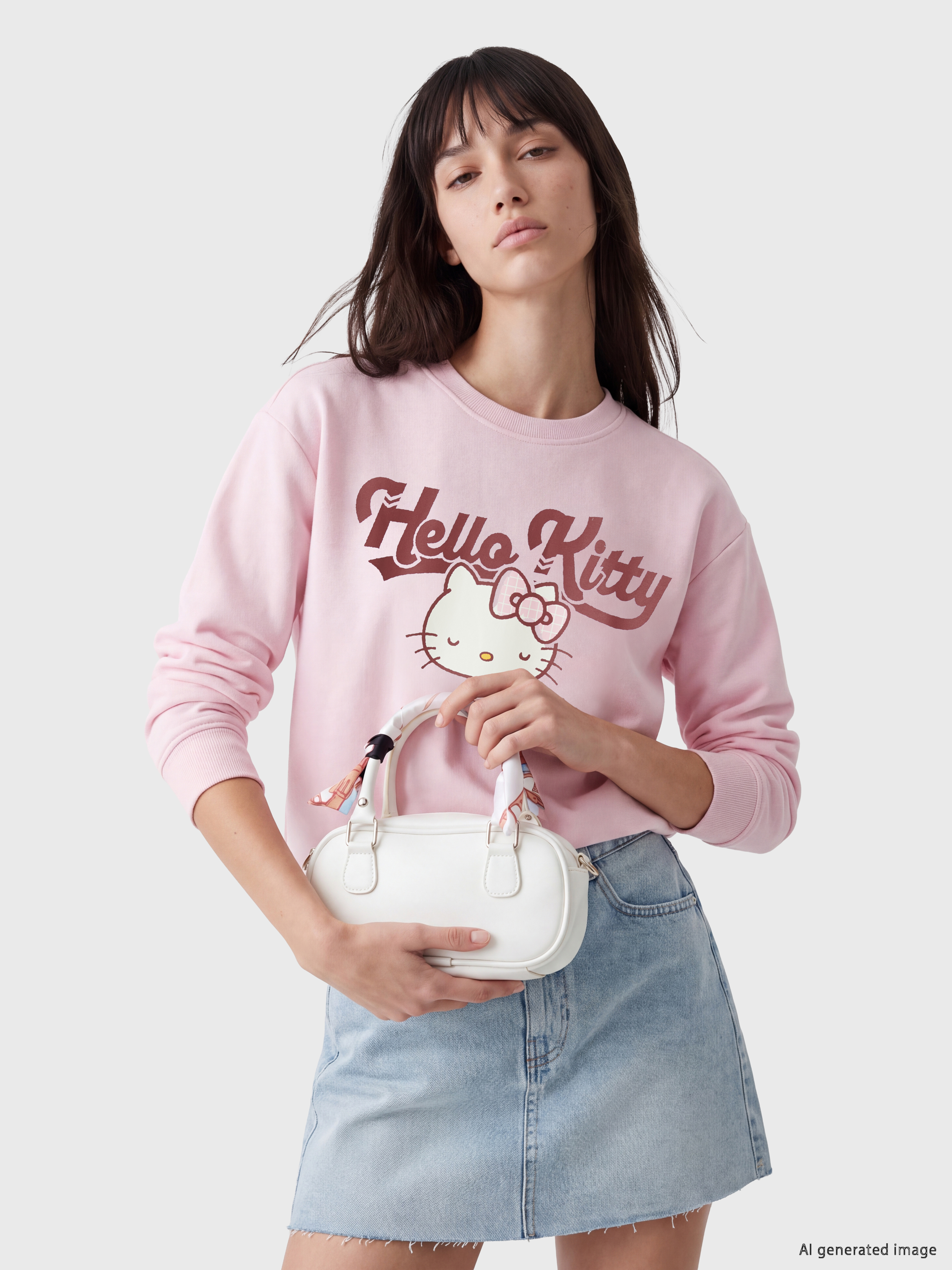 XSIDE Hello Kitty Baskılı Oversize Kadın Kalın Sweatshirt görsel 3